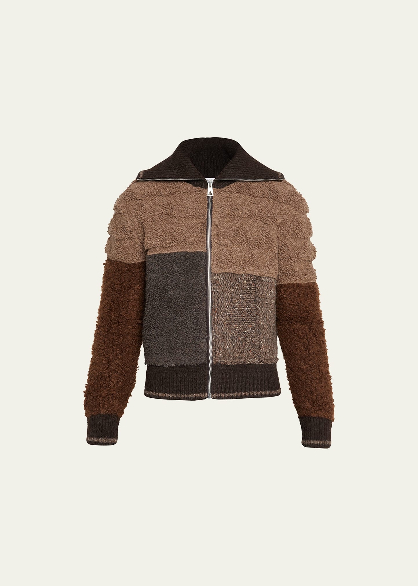 Men's Shaggy Patchwork Full-Zip Sweater - 2