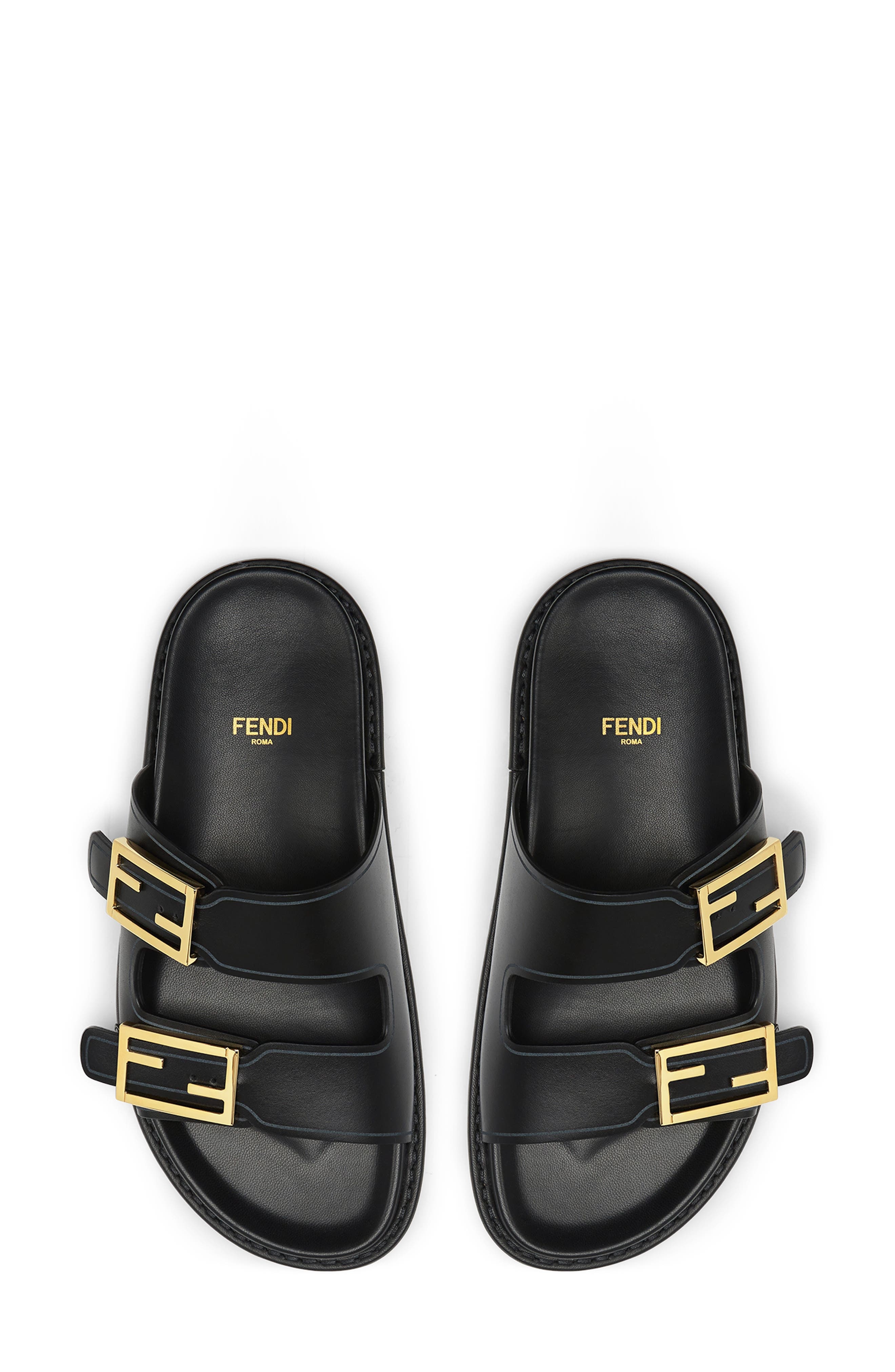 Fendi Feel Dual Strap Slide Sandal in F0Qa1 Nero at Nordstrom - 3