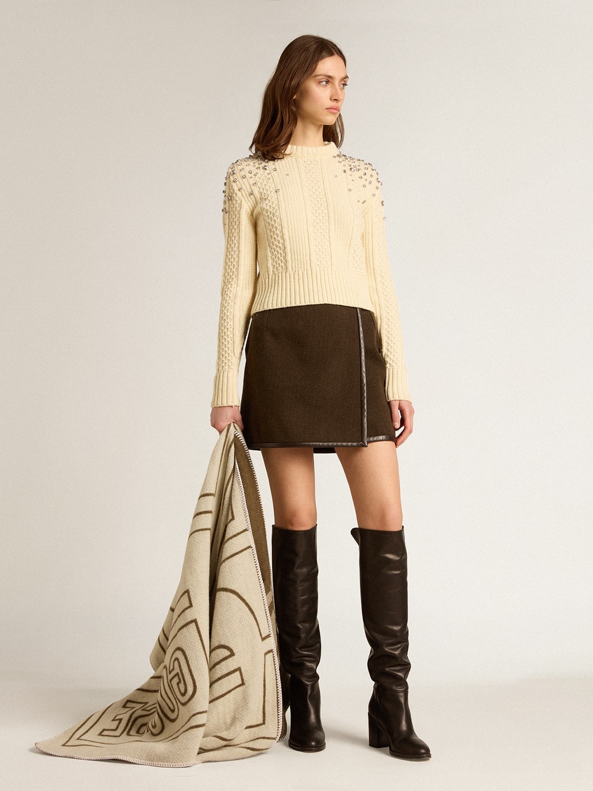 Bark-colored wool miniskirt - 3