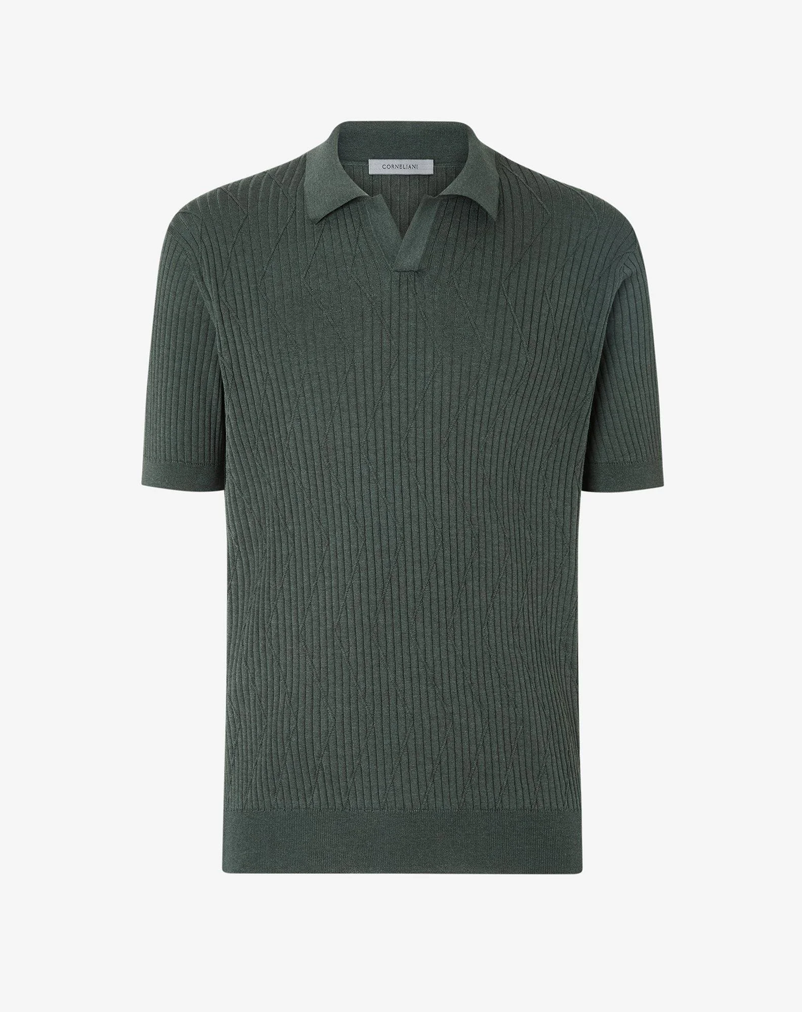 Green buttonless silk and organic cotton polo shirt - 1