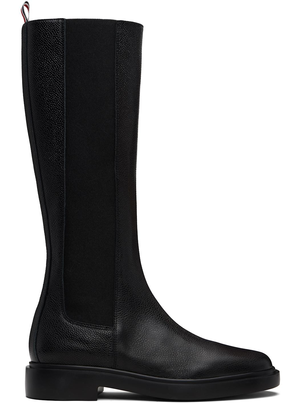 Black Pebble Grain 4-Bar Knee High Chelsea Boots - 1