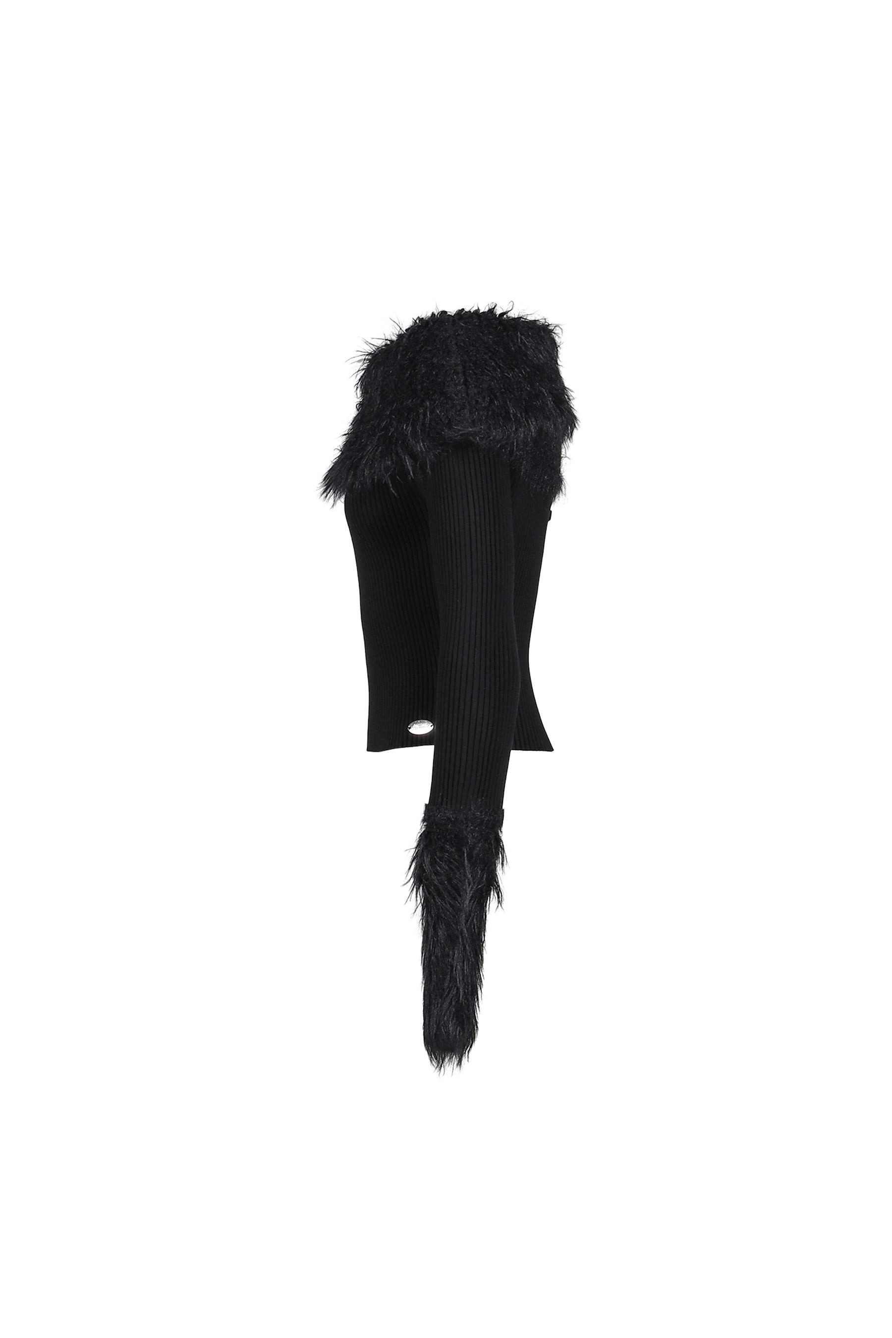 MIX VISCOSE RIBBED AND HAIRY DETAILS SWEATER / BLK - 7