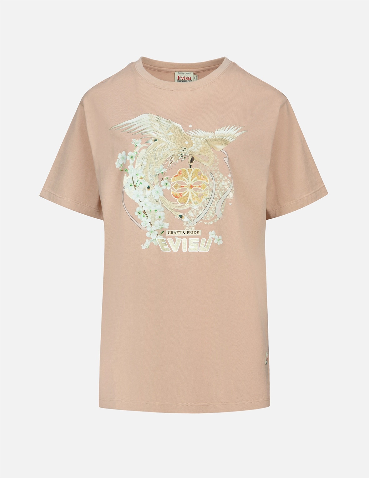 PEACOCK AND SAKURA PRINT T-SHIRT - 1