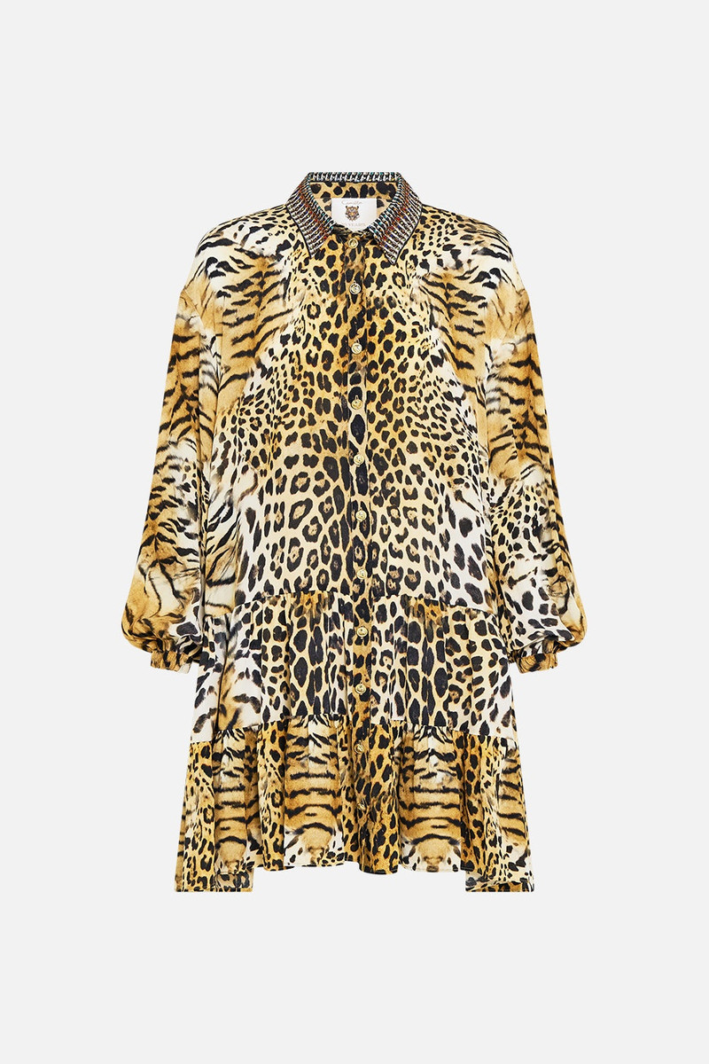 LONG SLEEVE TIERED SHORT DRESS - 1