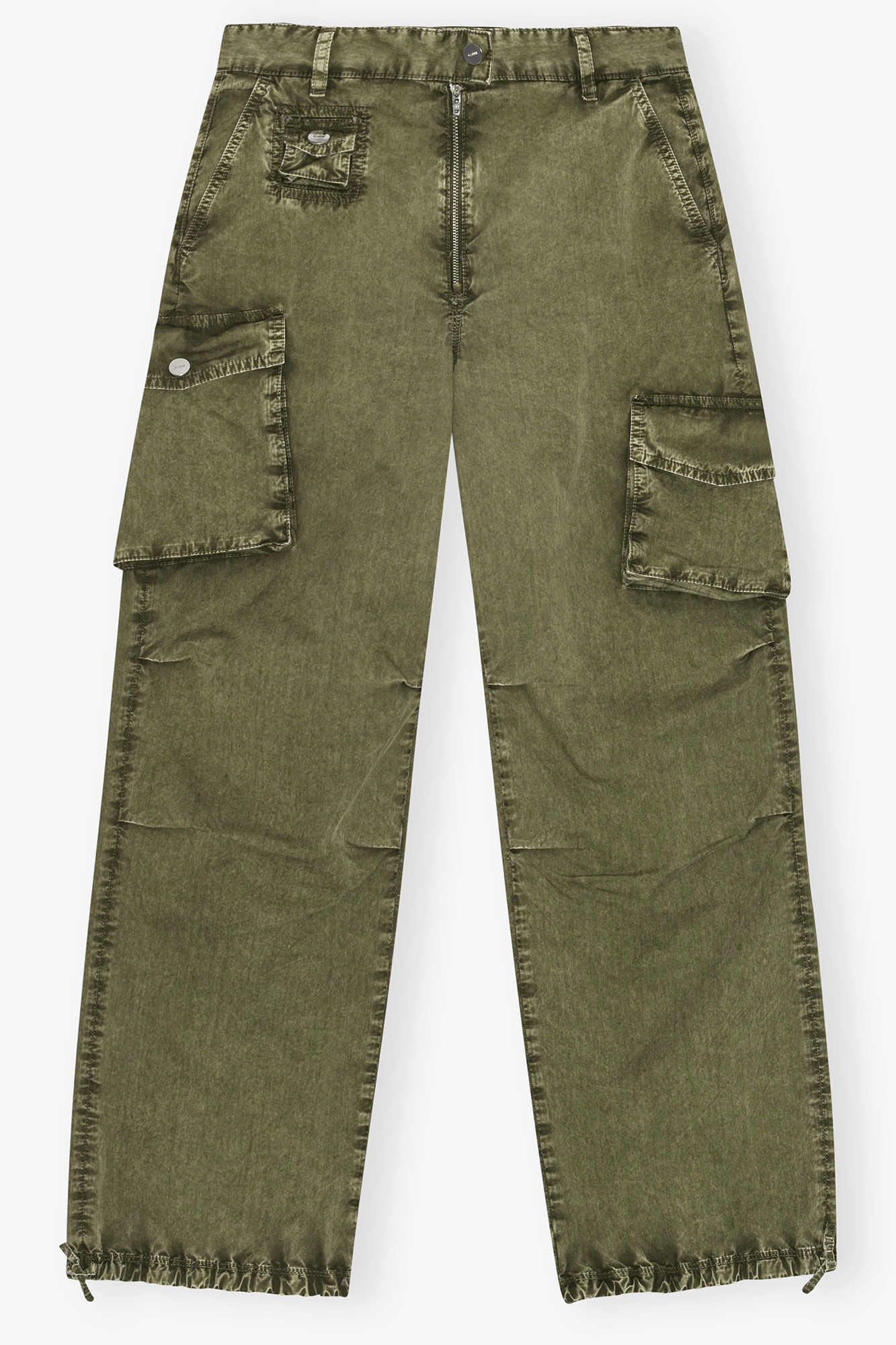 GREEN WASHED COTTON TWILL PANTS - 1