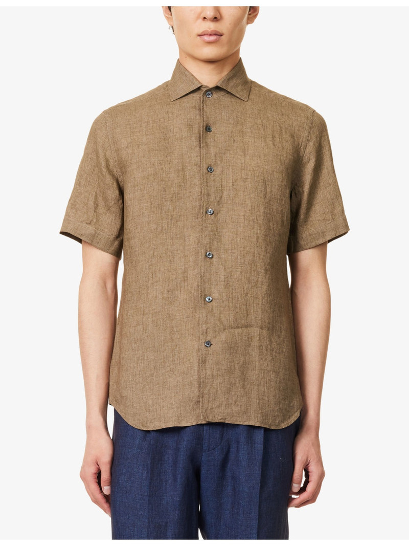 Short-Sleeve Logo-Embroidered Linen Shirt 3