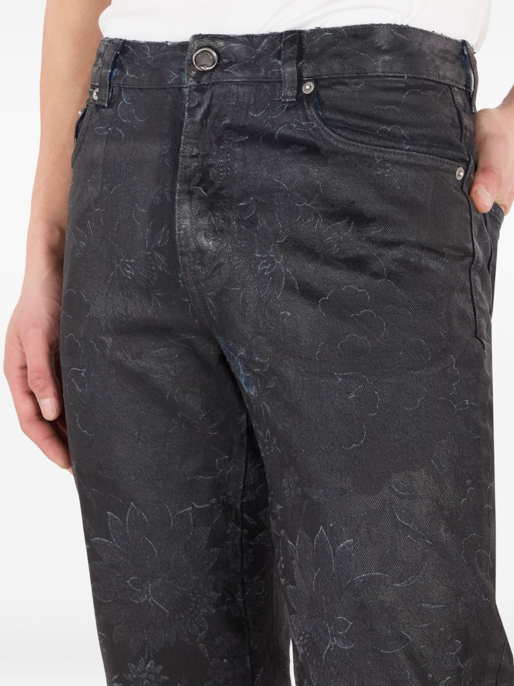 floral-motif faded jeans - 5