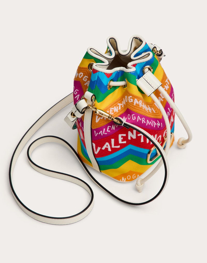 VALENTINO GARAVANI ESCAPE MINI BUCKET BAG IN CANVAS WITH CHEVRON24 PRINT 5