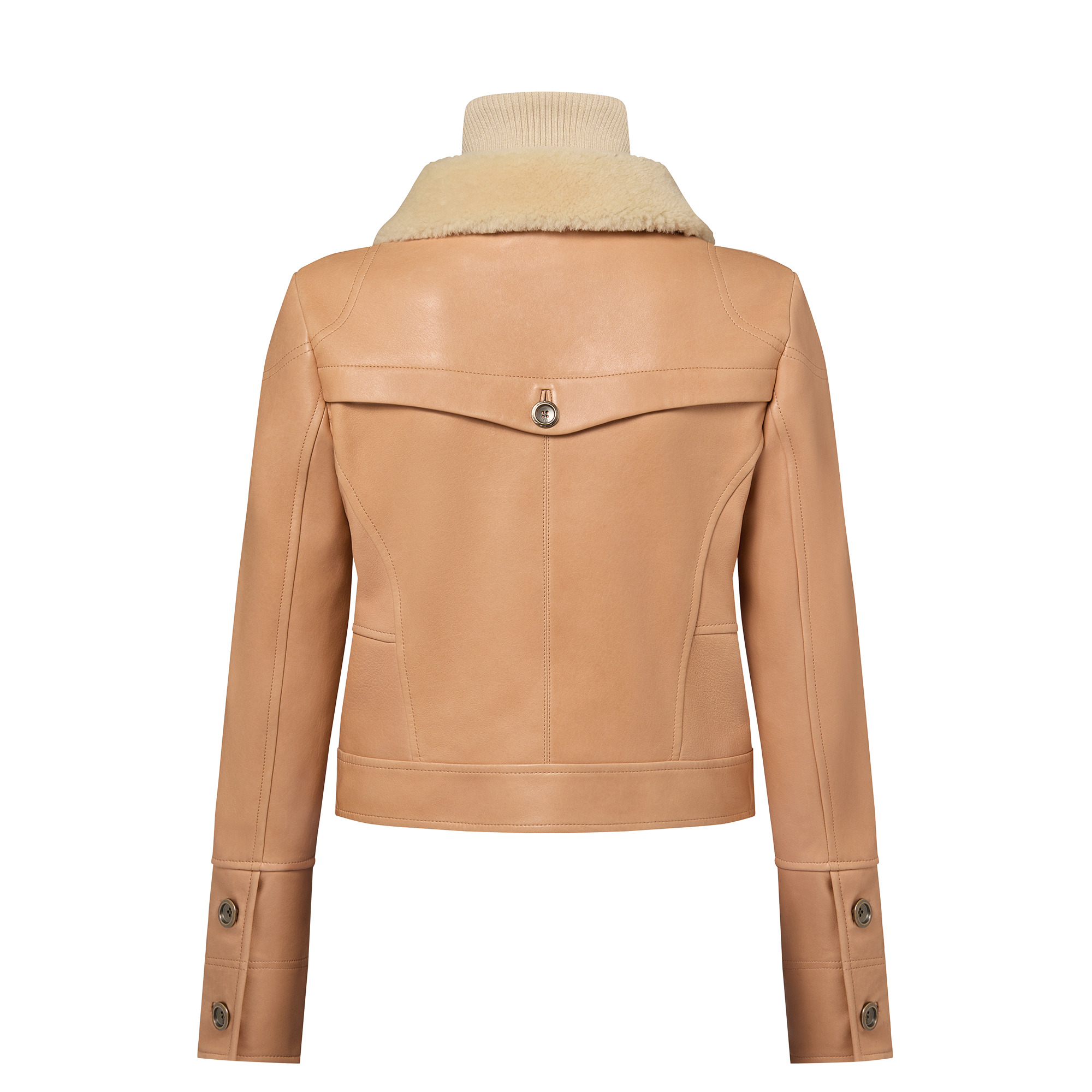 Shearling Collar Leather Jacket - 3