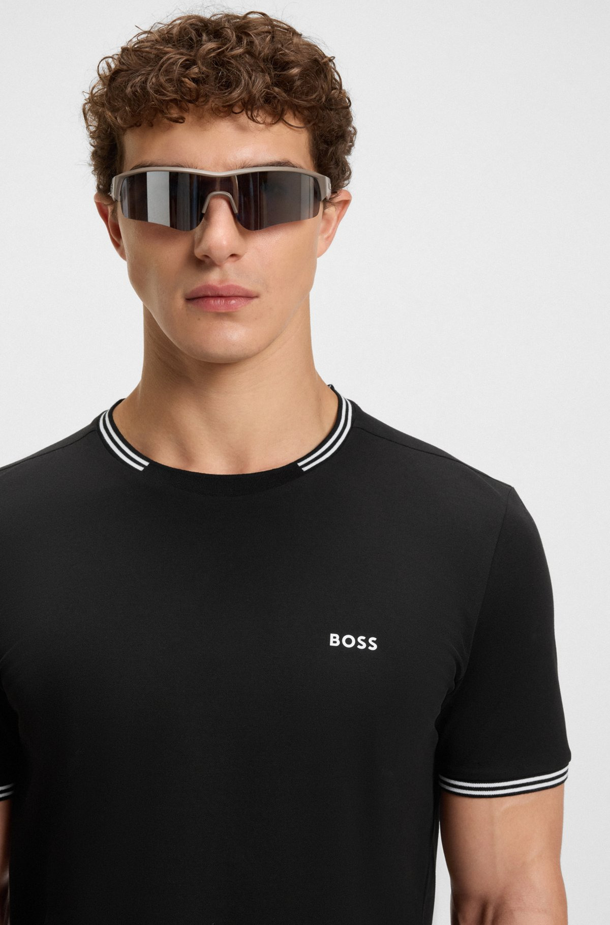 STRETCH-COTTON T-SHIRT WITH STRIPES AND LOGO - 3
