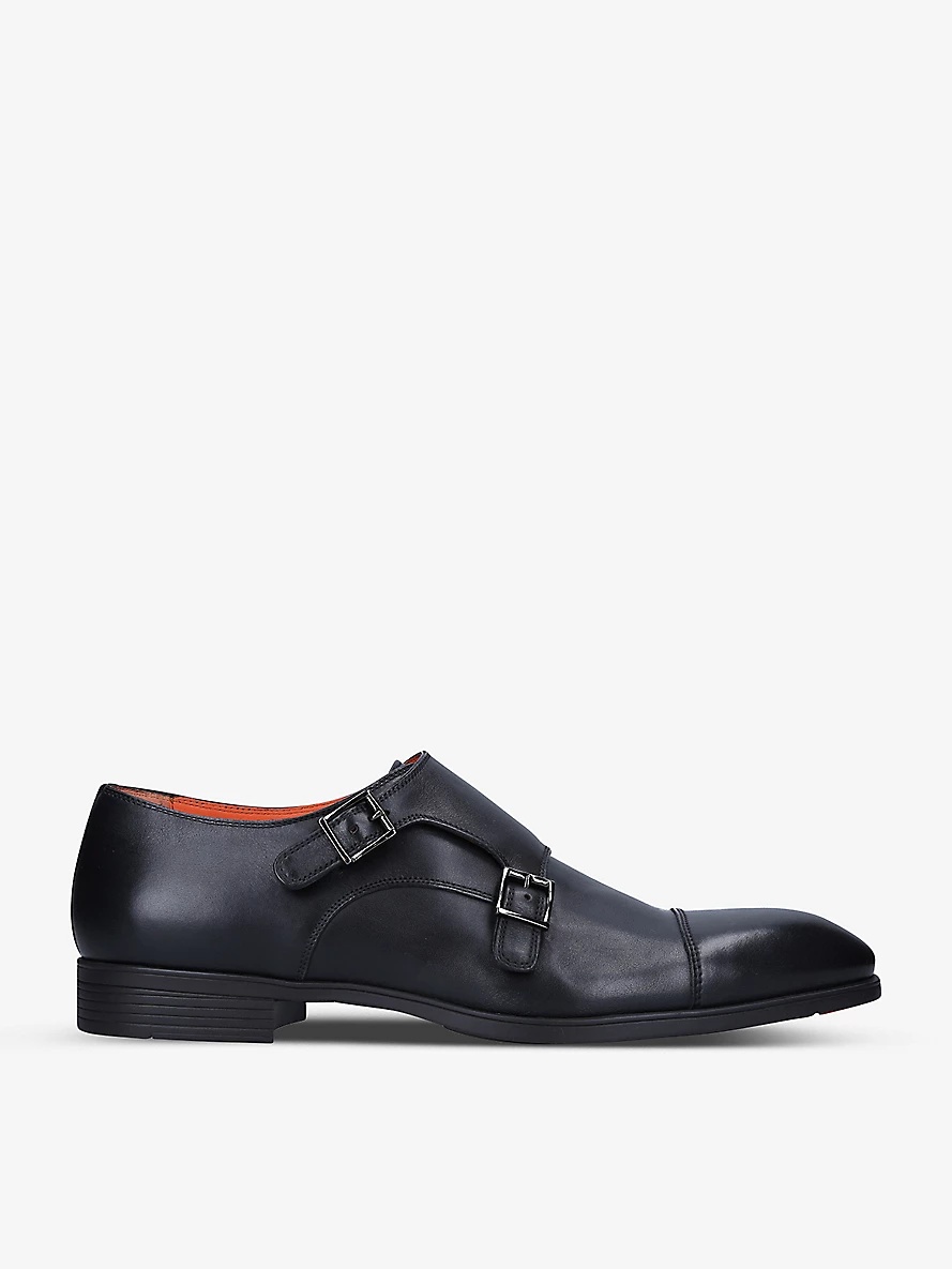 Simon double-buckle leather monk shoes - 1