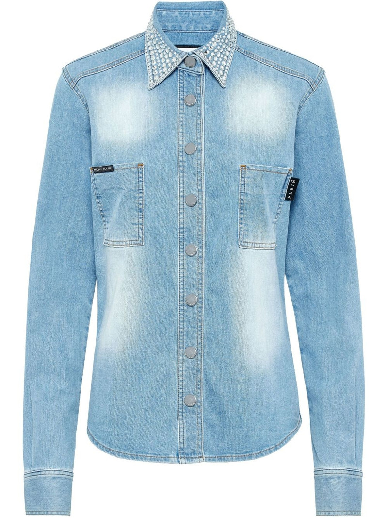 crystal-embellished denim shirt 1