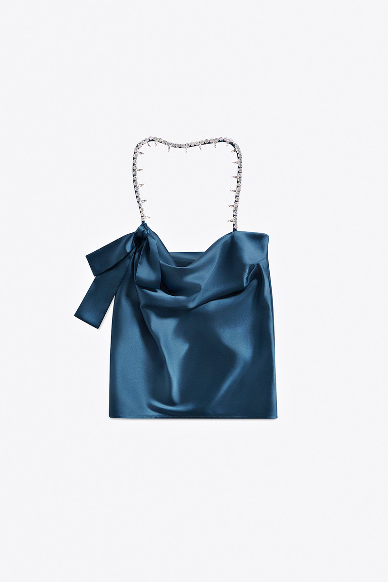 CRYSTAL EMBELLISHED SATIN HALTER TOP 1