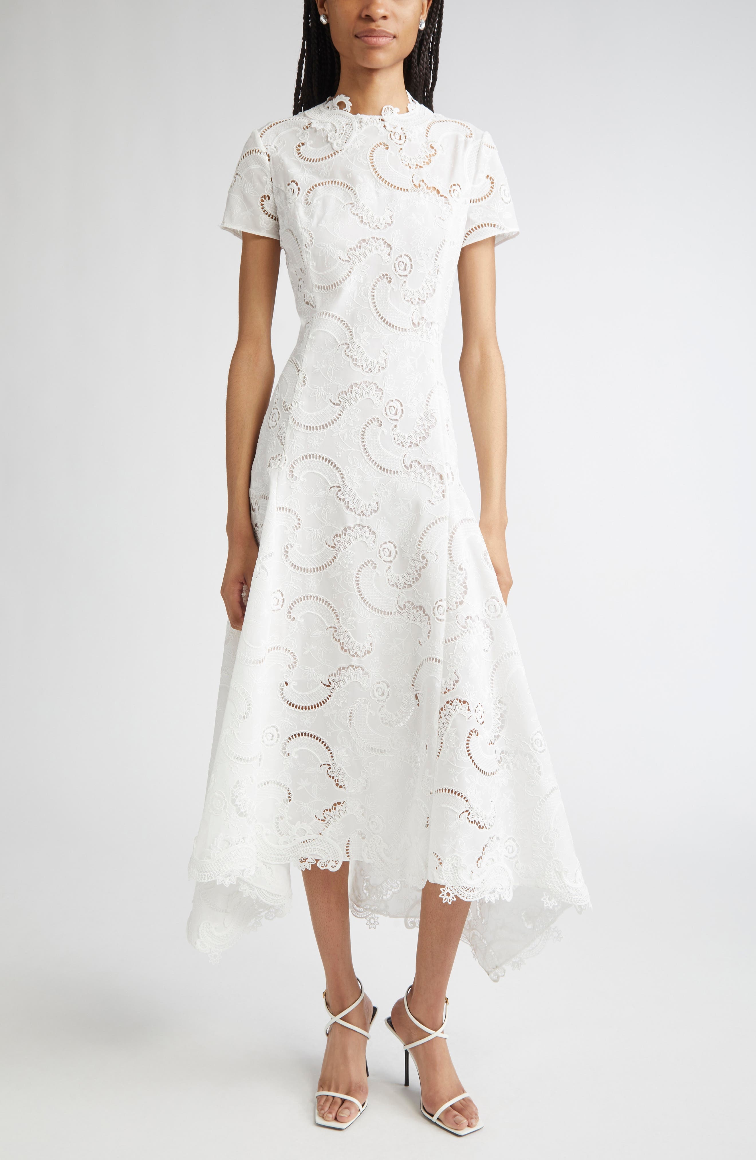 Oscar de la Renta Scroll Guipure Lace Dress in White at Nordstrom - 1