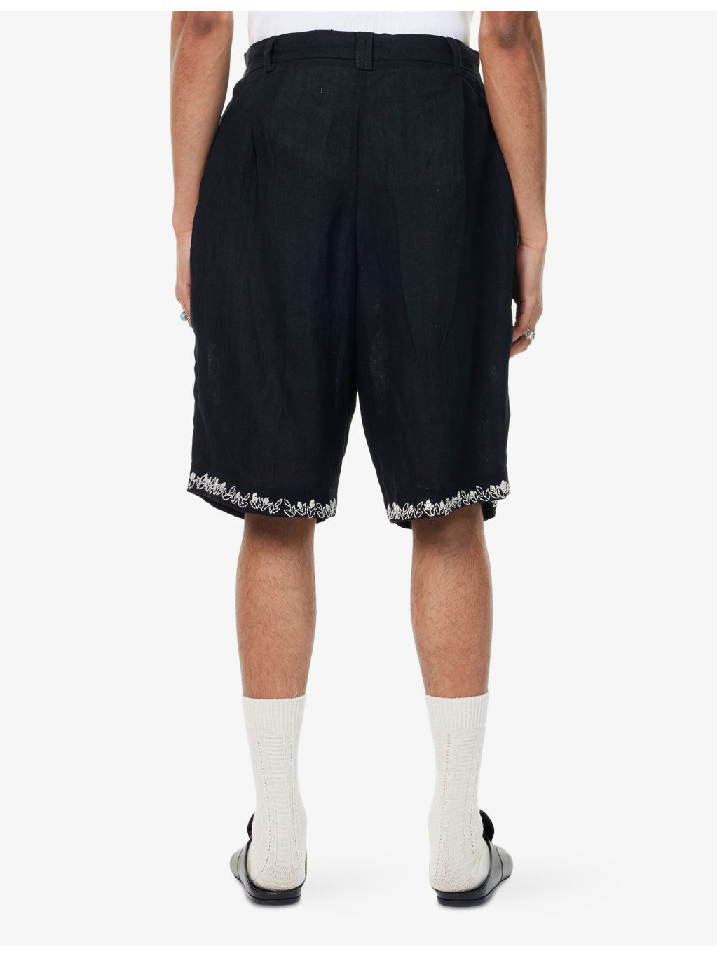Embroidered Pleated Linen Shorts - 4