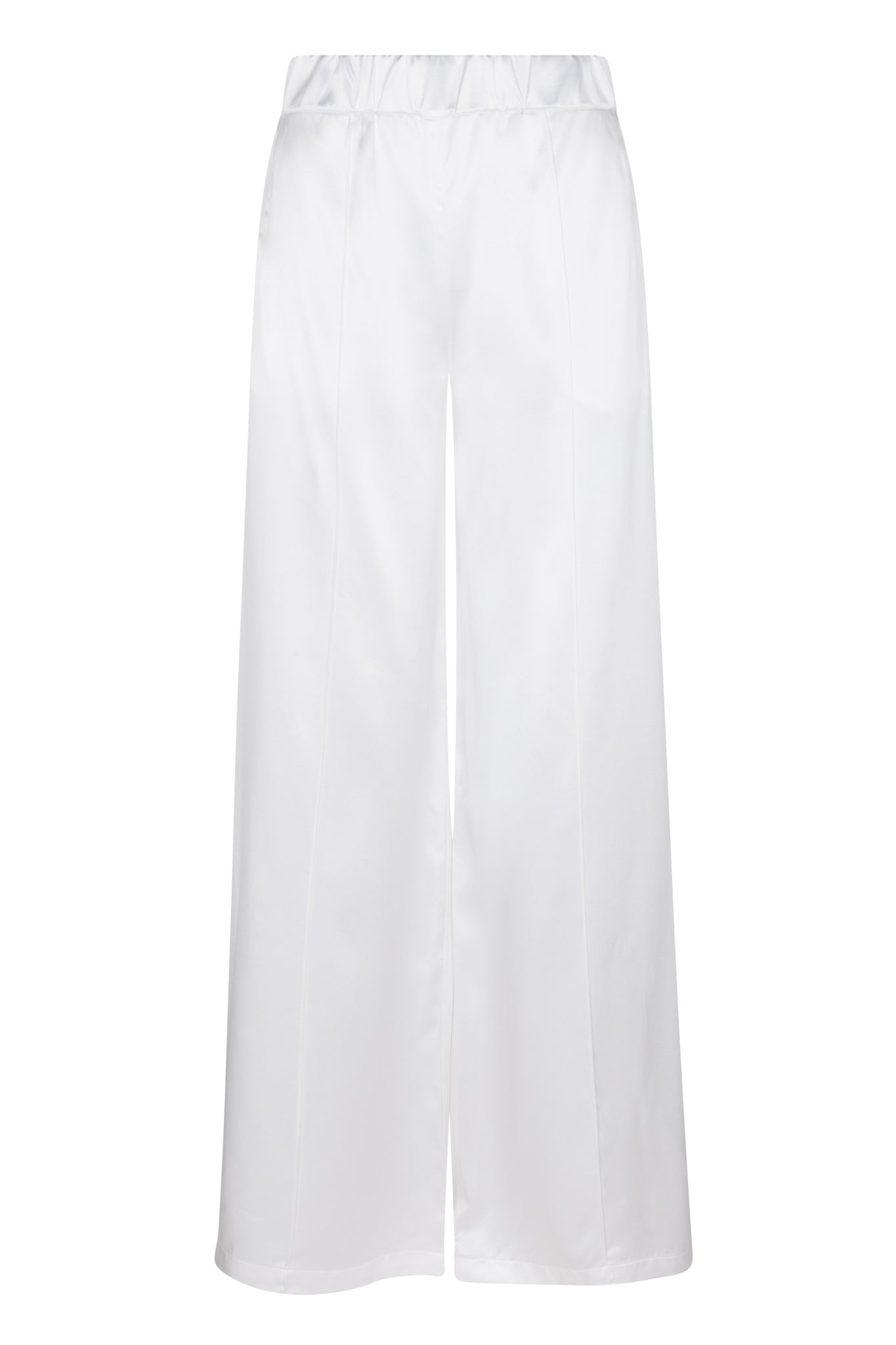 WHITE SILK WIDE LEG PINTUCK PANTS - 2