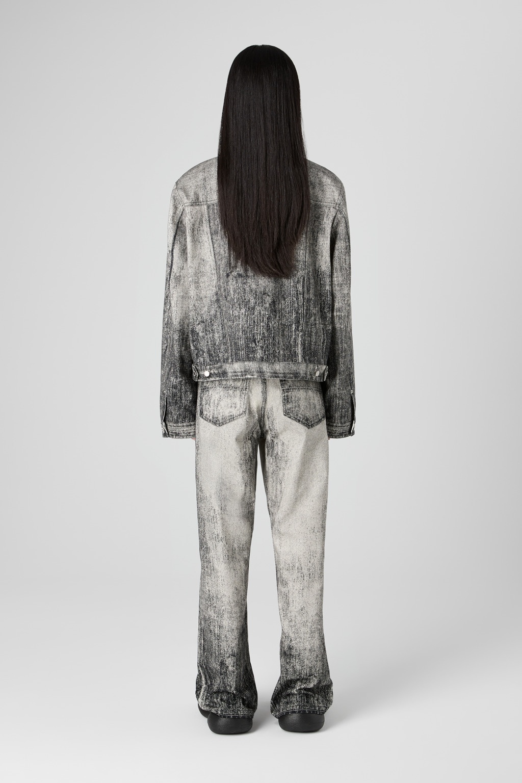 Faded Black Paint Print Denim Jacket - 5