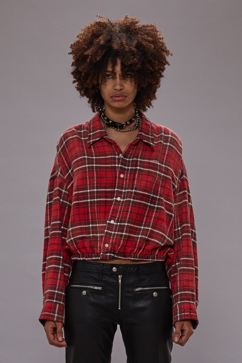 R13 CROSSOVER BUBBLE SHIRT - WASHED RED PLAID outlook