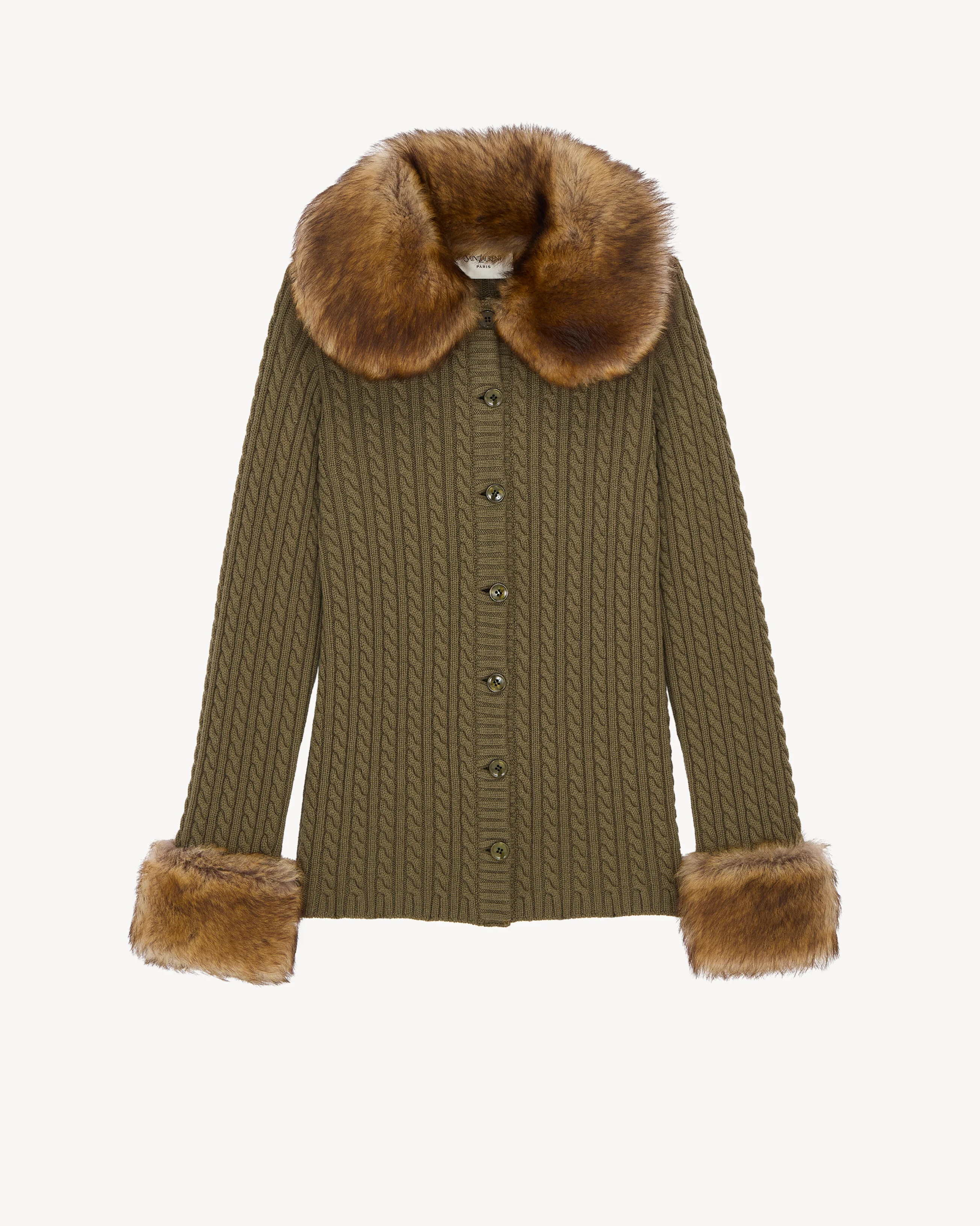 CABLE-KNIT CARDIGAN IN CASHMERE AND ANIMAL-FREE FUR - 1