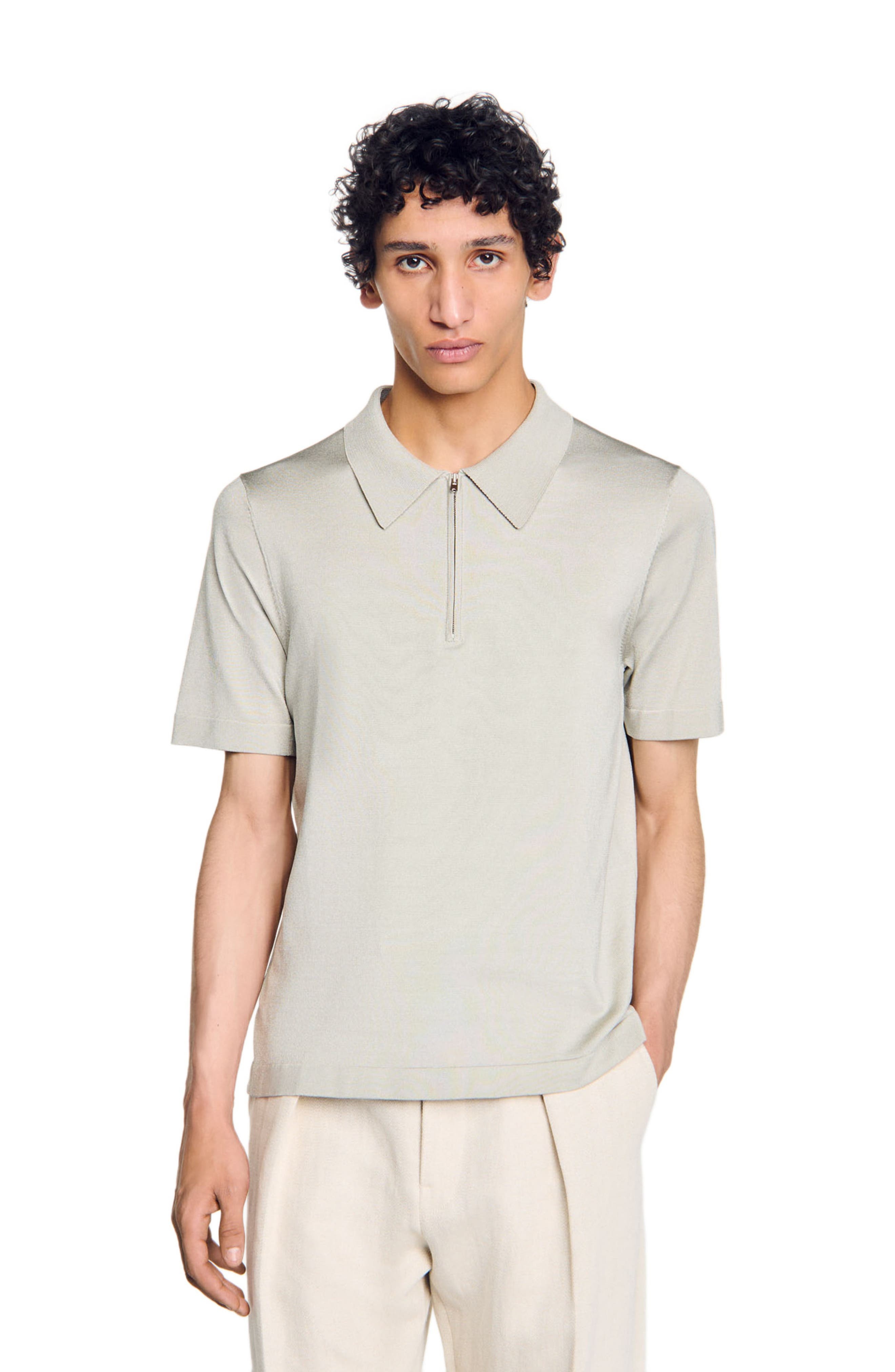 SANDRO Knitted polo shirt with zip collar in Steel at Nordstrom - 1