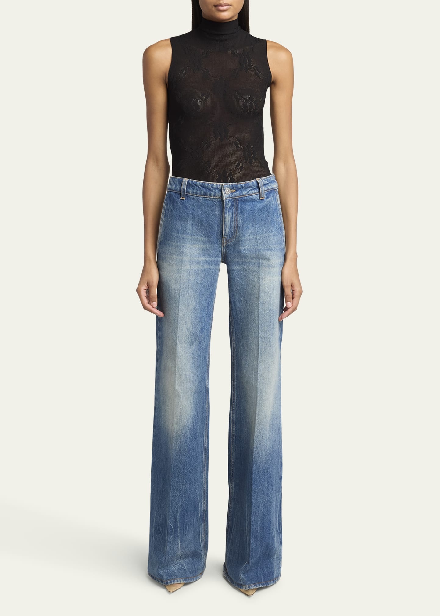 Mock-Neck Sleeveless Lace Bodysuit - 2