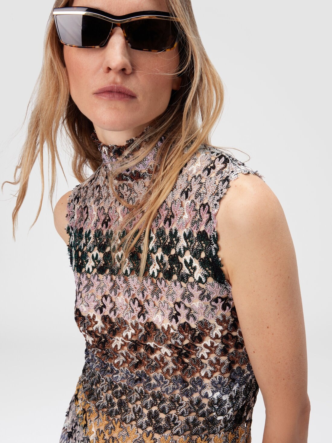 High-Neck Top in Striped Embroidered Lace - 4