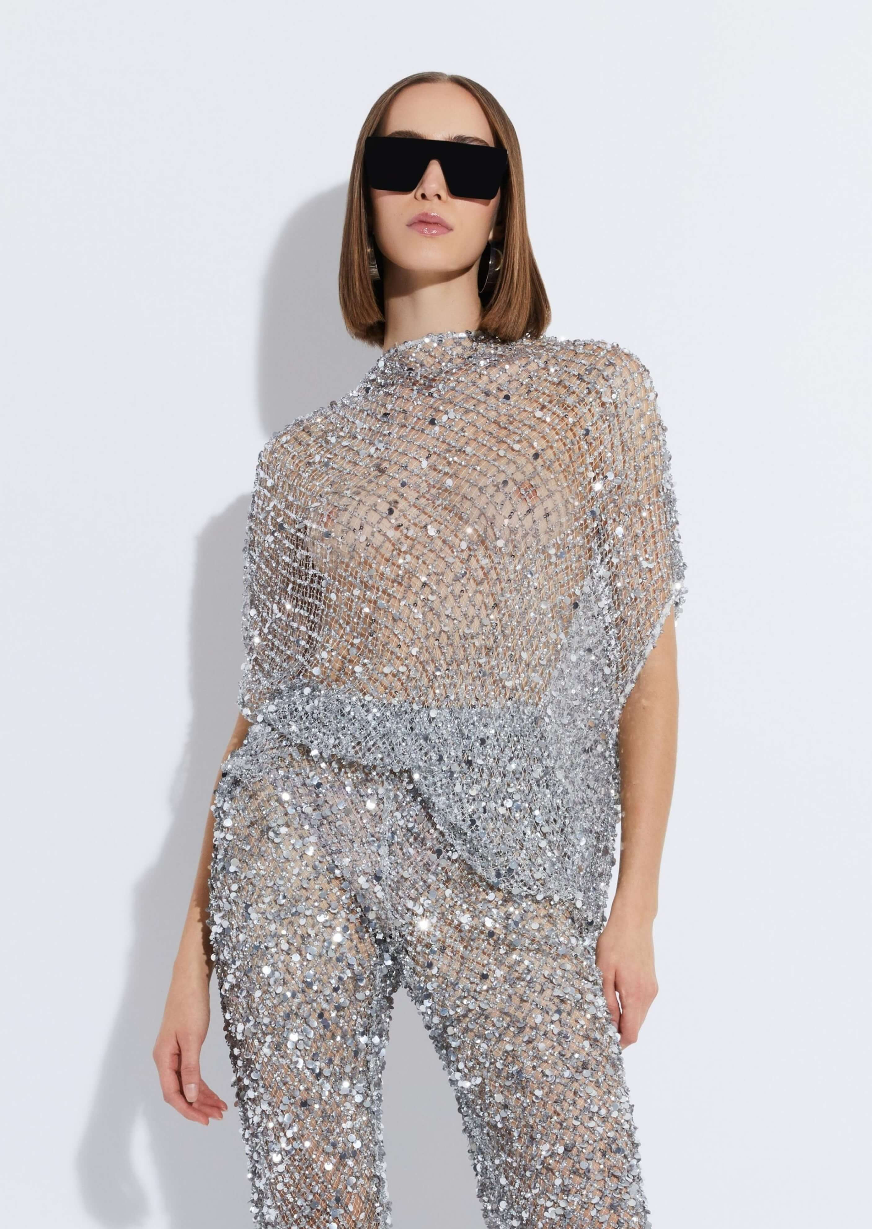 Mesh Sequin Cape Tee - 2