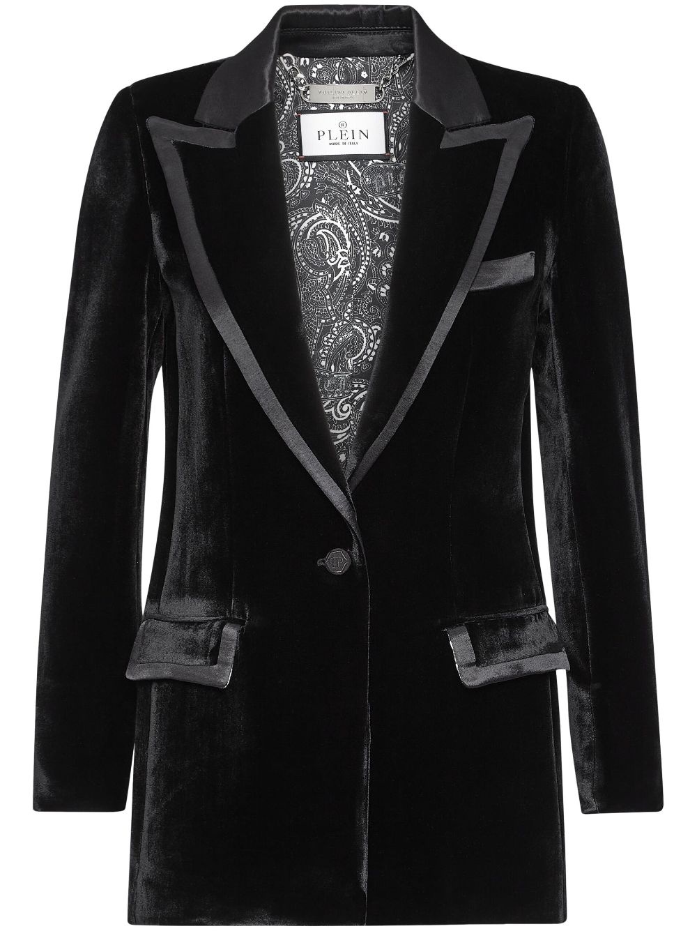 contrasting-trim velvet blazer - 1