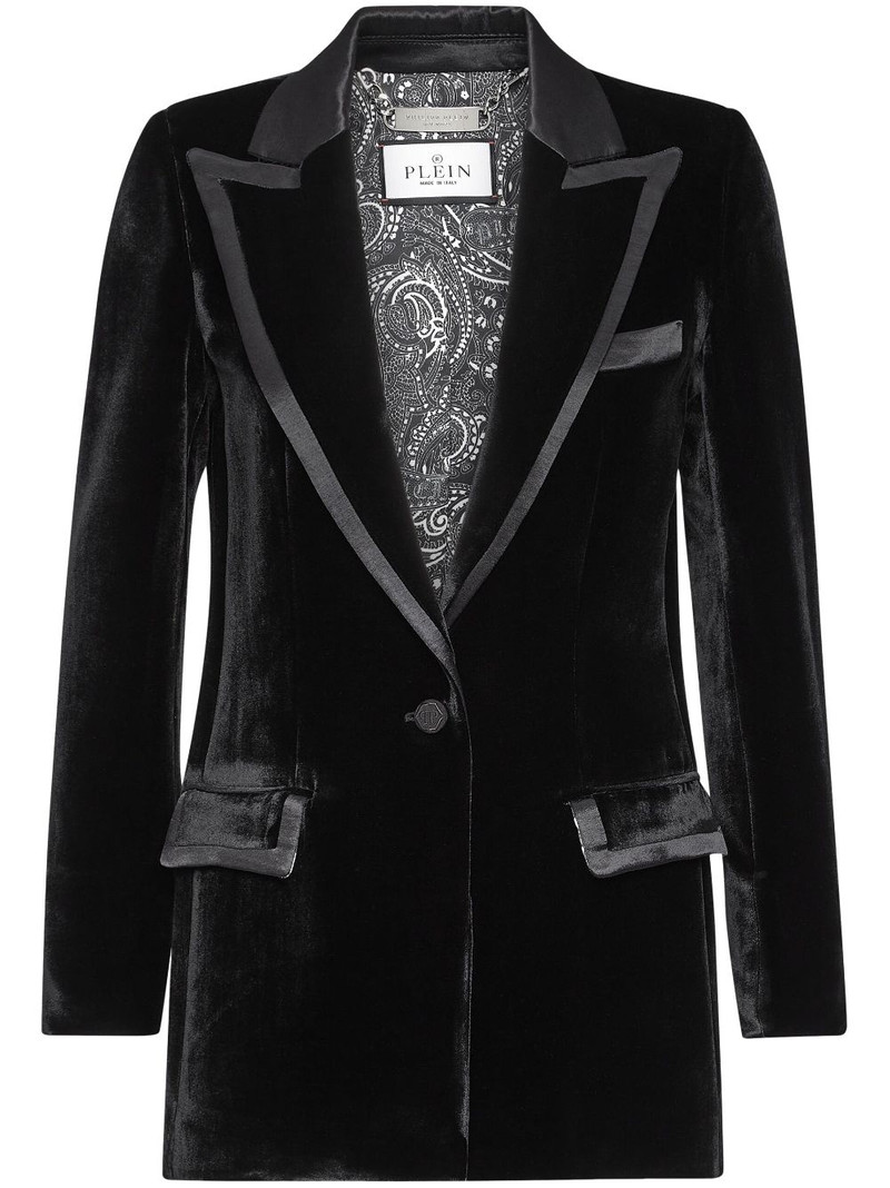 contrasting-trim velvet blazer 1