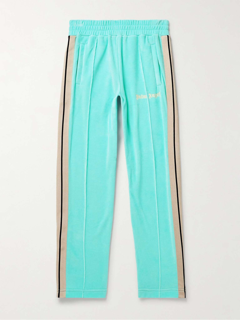 Tapered Logo-Embroidered Striped Cotton-Blend Chenille Track Pants - 1