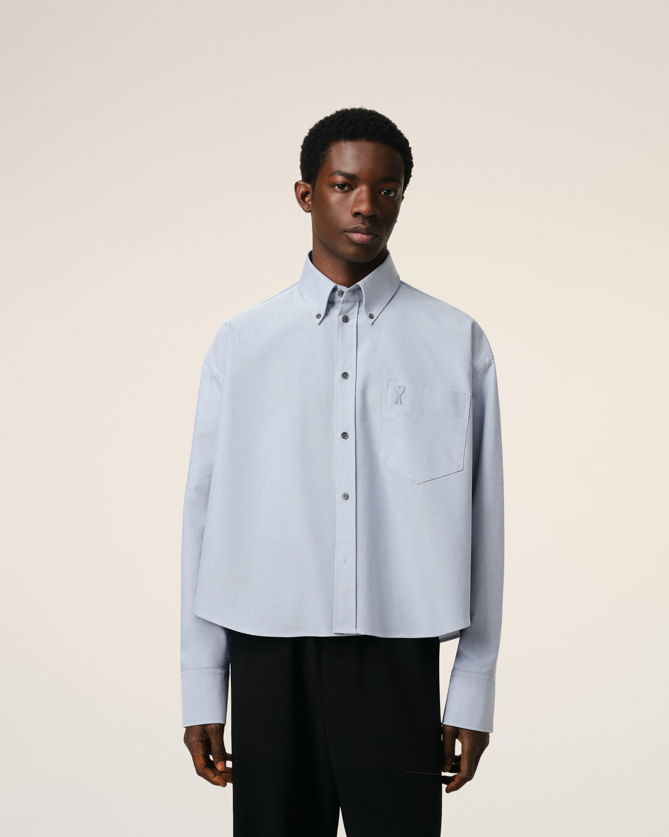 BLUE COTTON BUTTON-DOWN CROPPED OVERSIZED SHIRT - 14