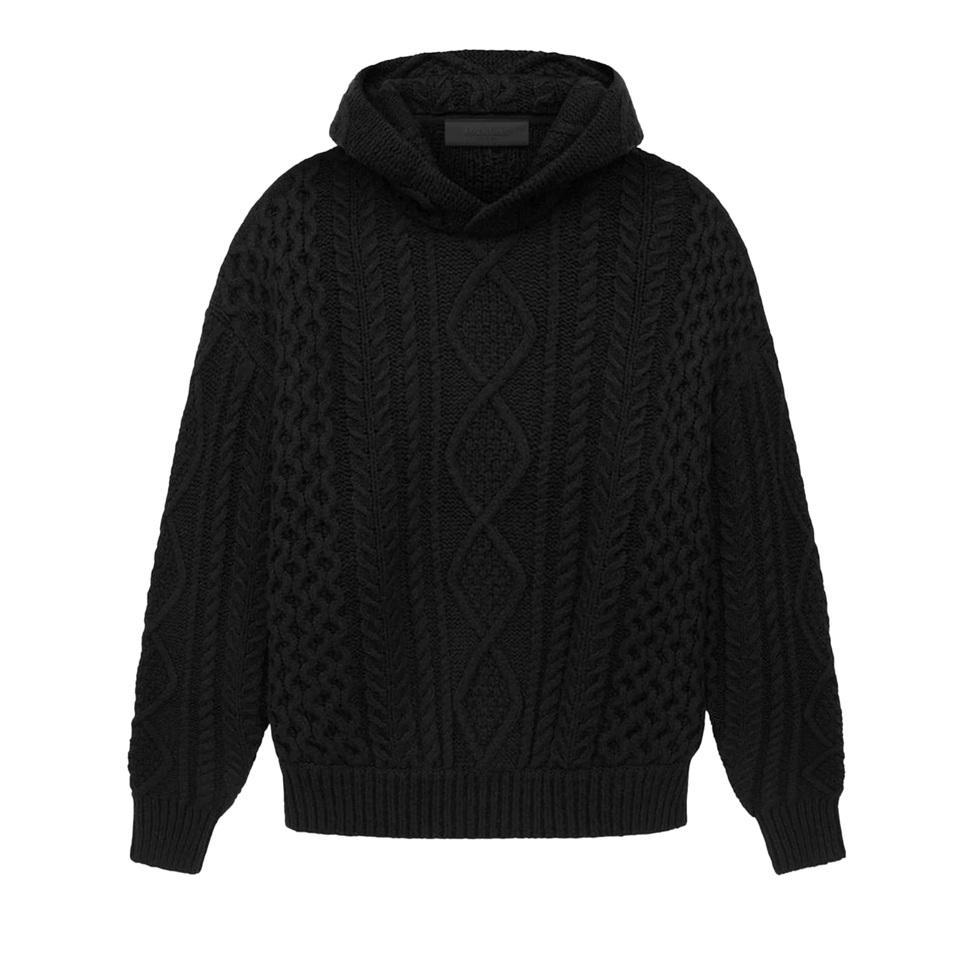 Fear of God Essentials Cable Knit Hoodie 'Black' - 1