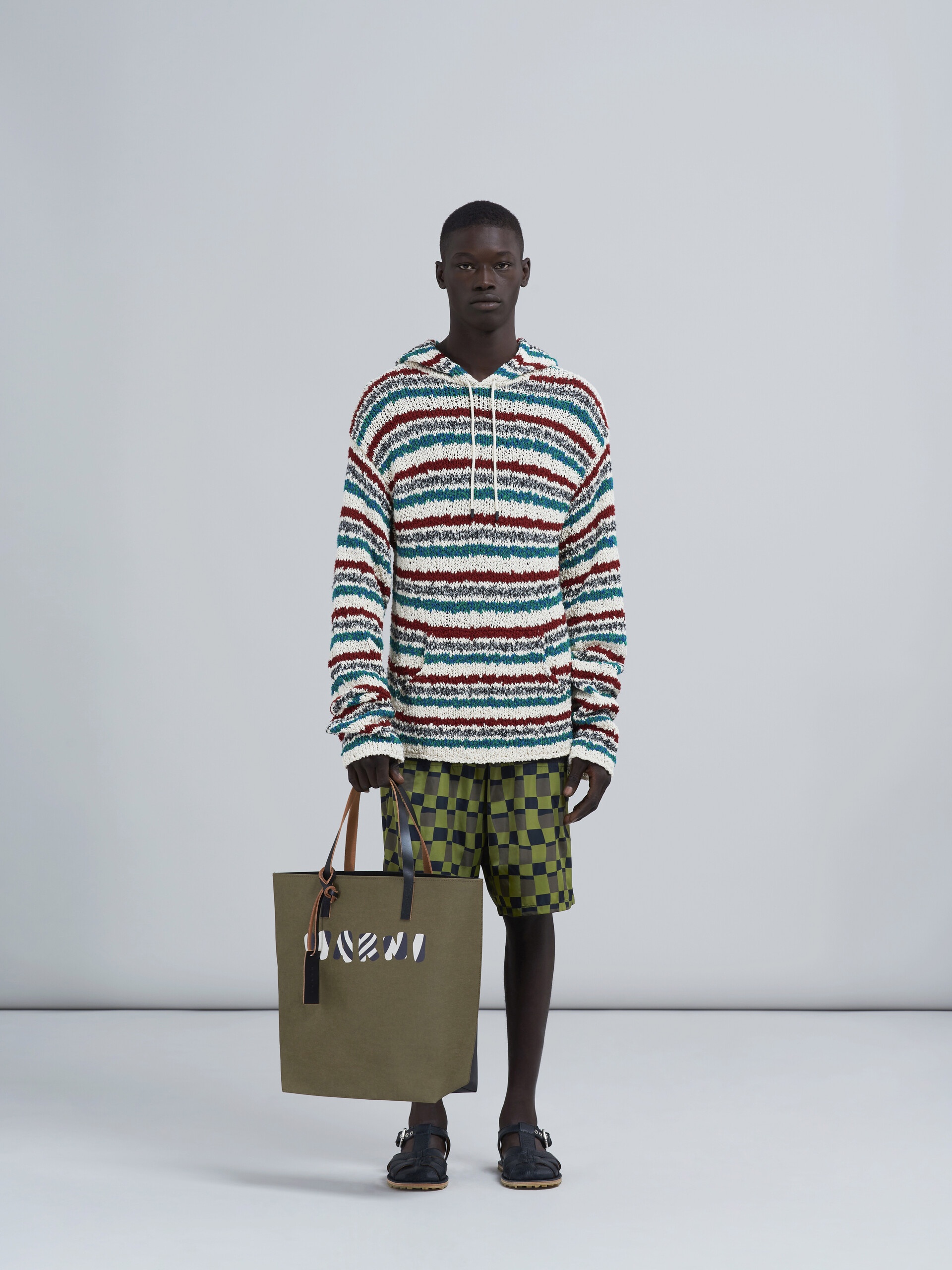 GREEN TRIBECA SHOPPING BAG WITH MARNI LOGO - 2