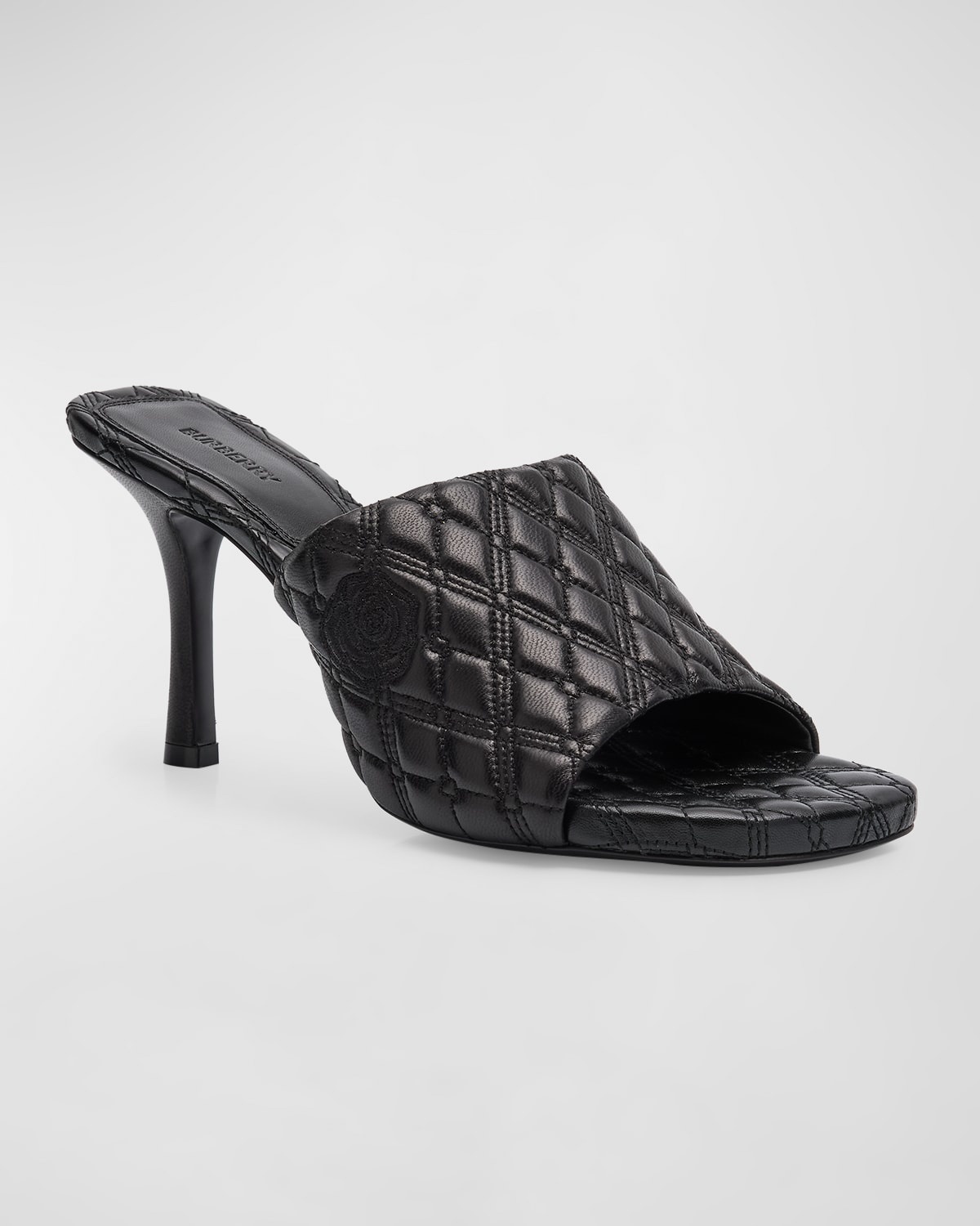 Quilted Leather Rose Mule Sandals - 4