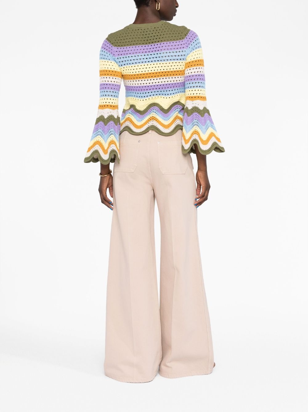 striped crochet-knit cotton top - 4