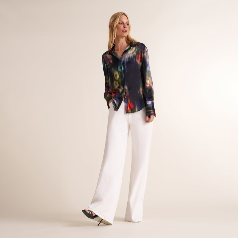Tatum Button-Down Shirt - Printed Silk Charmeuse Blend 1