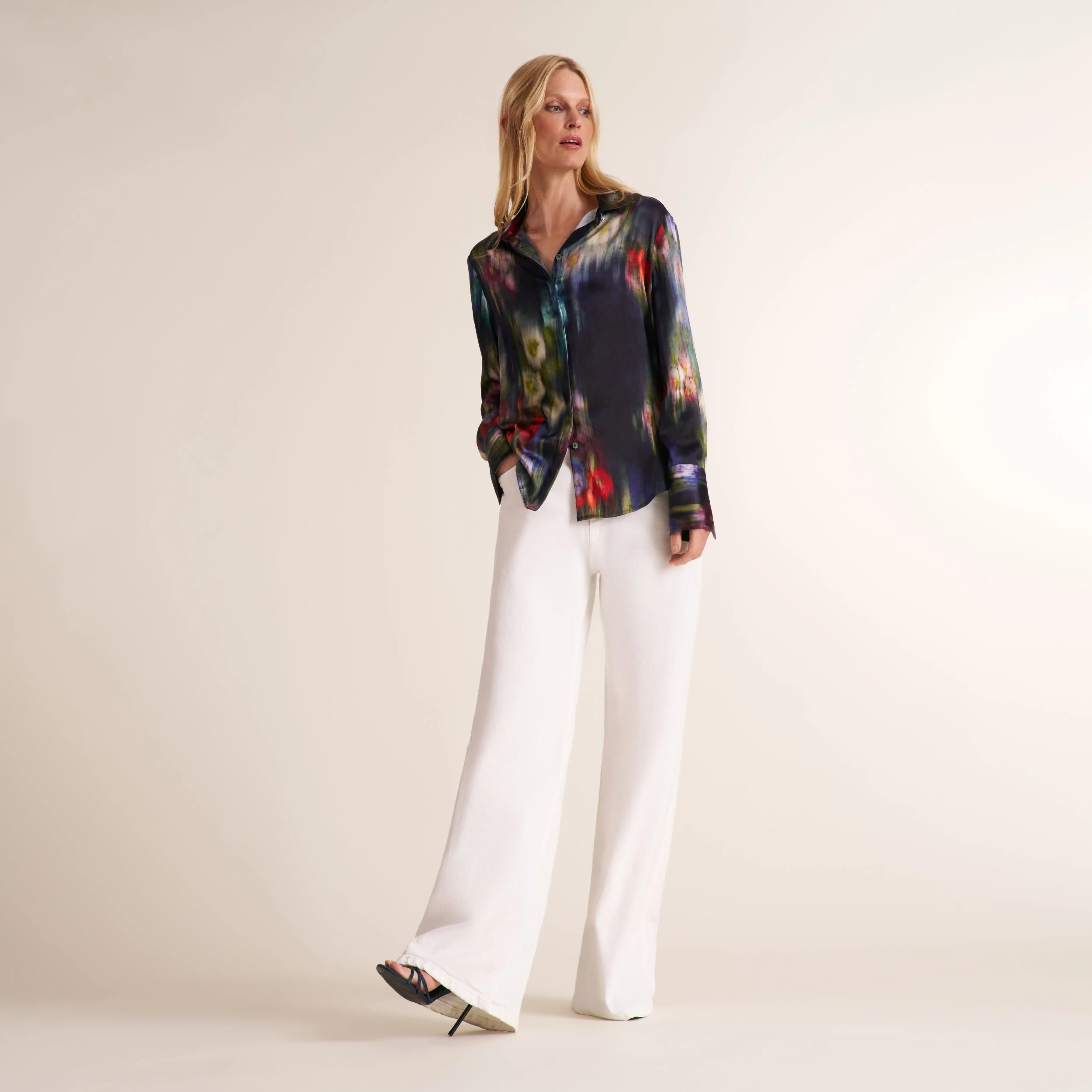 Tatum Button-Down Shirt - Printed Silk Charmeuse Blend - 1