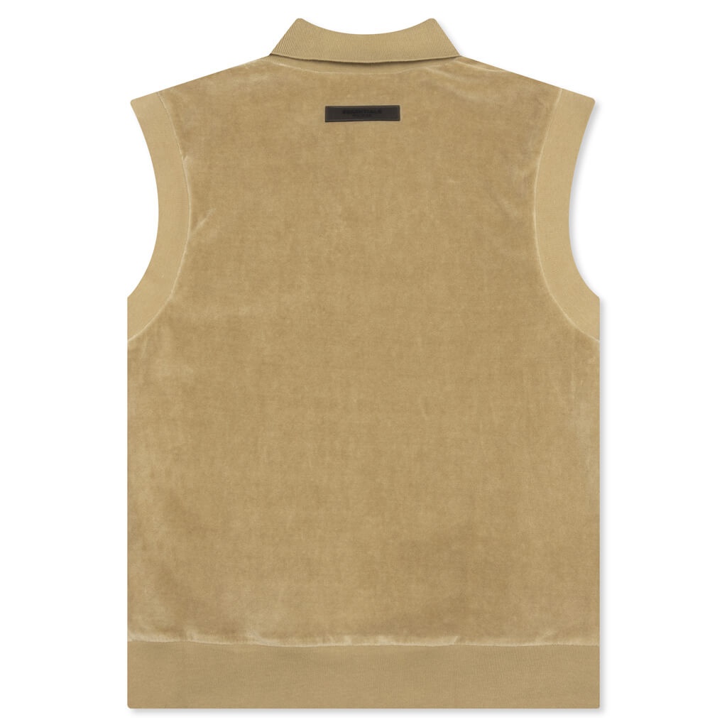 ESSENTIALS WOMEN'S VELOUR SLEEVELESS POLO - OAK - 2