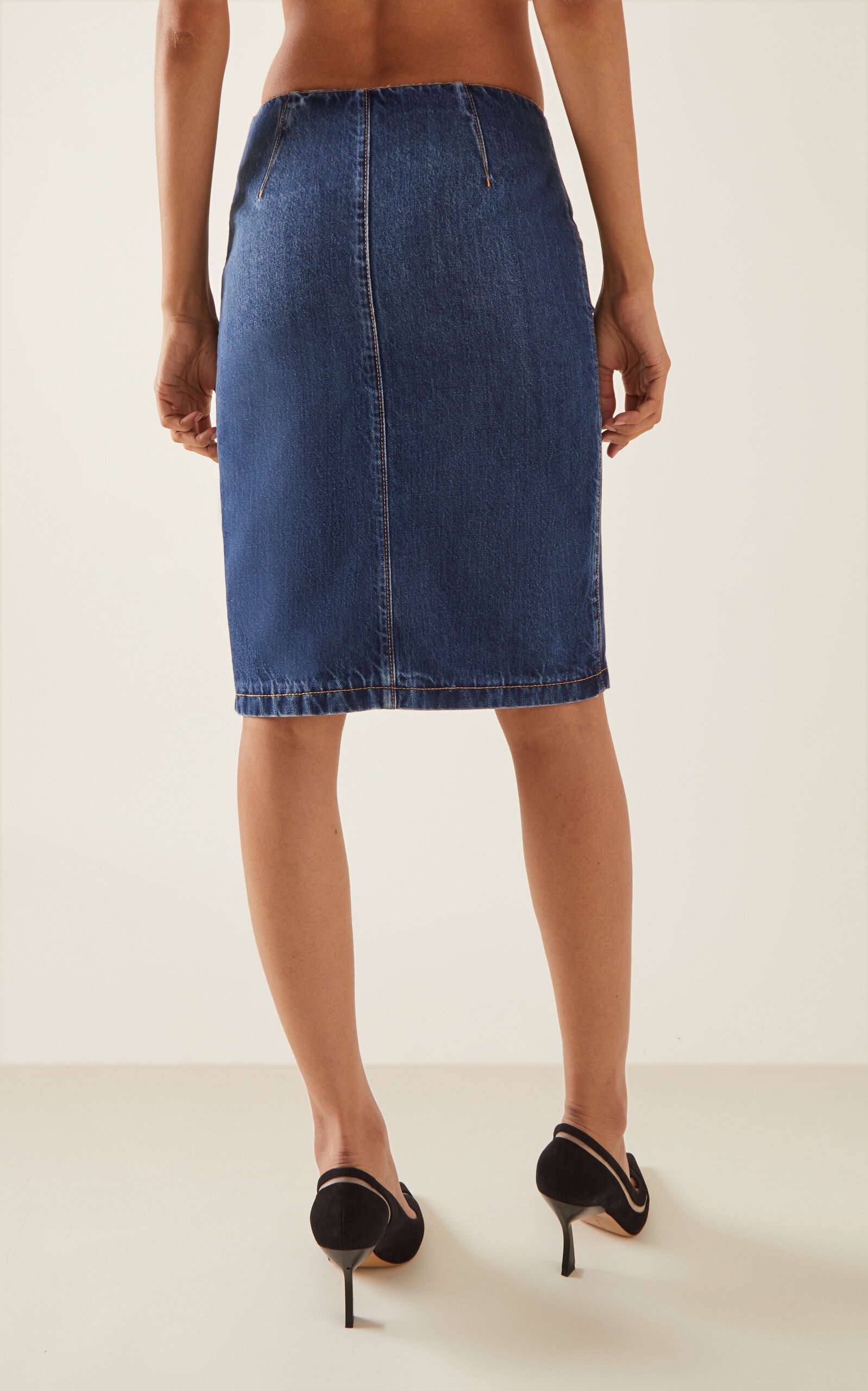 Asymmetric-Zip Cotton Midi Skirt medium wash - 4