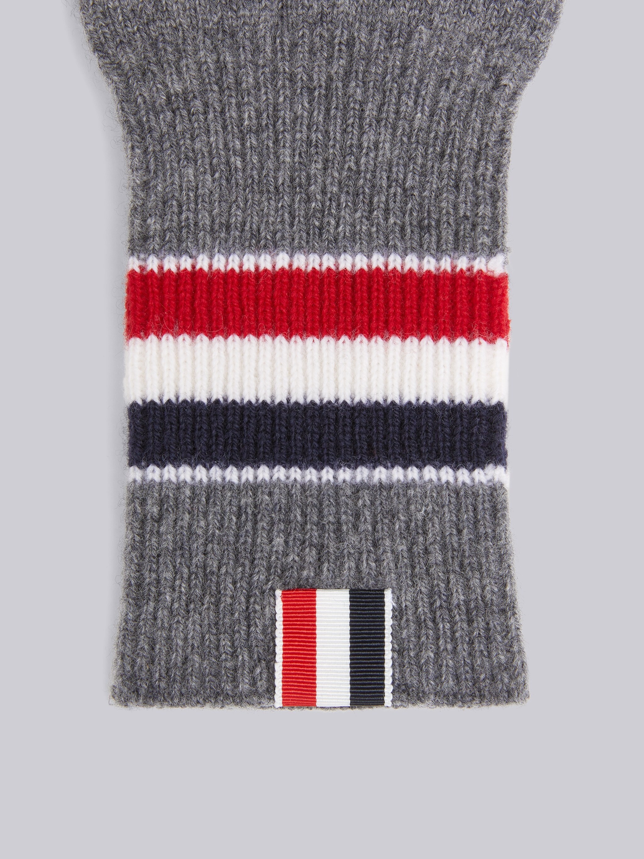Medium Grey Fine Merino Wool Multicolor Stripe Rib Gloves - 2