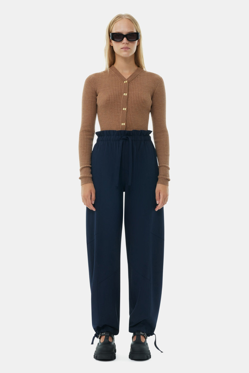 GANNI BLUE LIGHT ELASTICATED WAIST PANTS outlook
