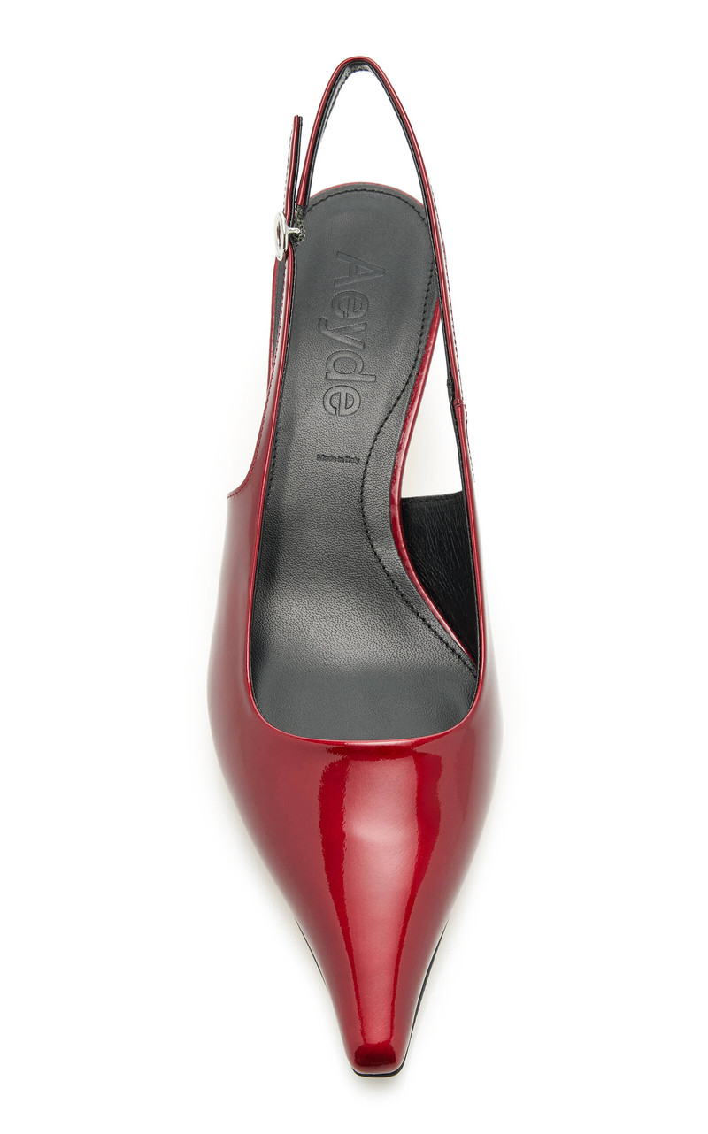Aeyde Catrina Metallic Patent Leather Slingback Pumps red outlook