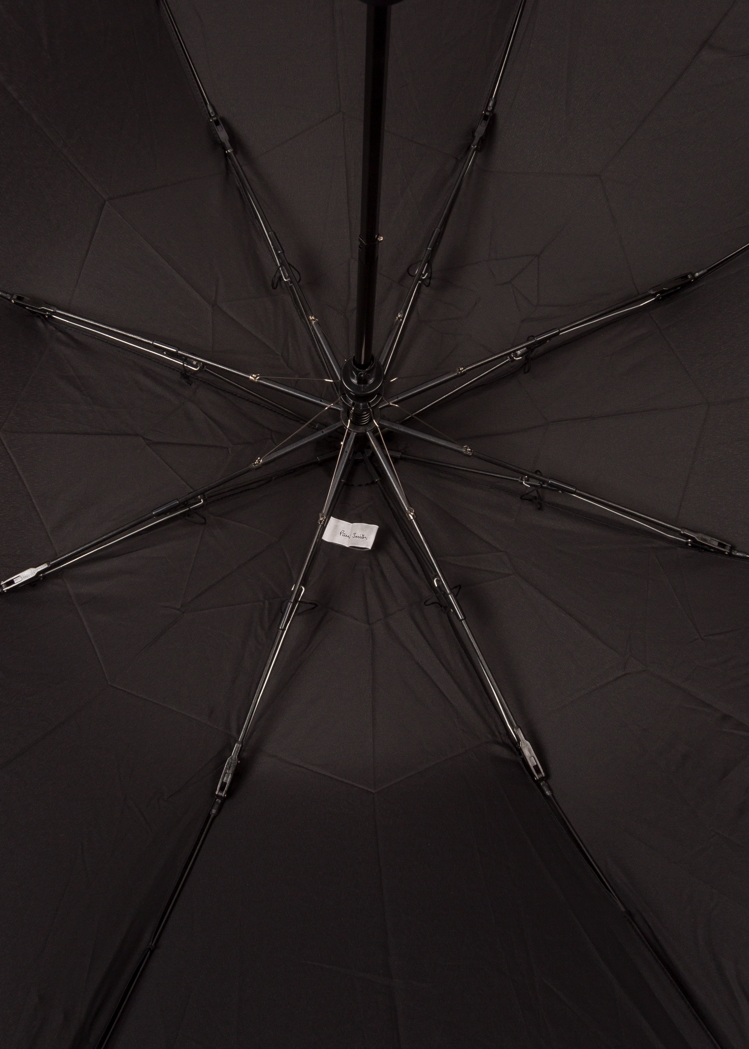 Black 'Signature Stripe' Border Compact Umbrella With Crook Wooden Handle - 2