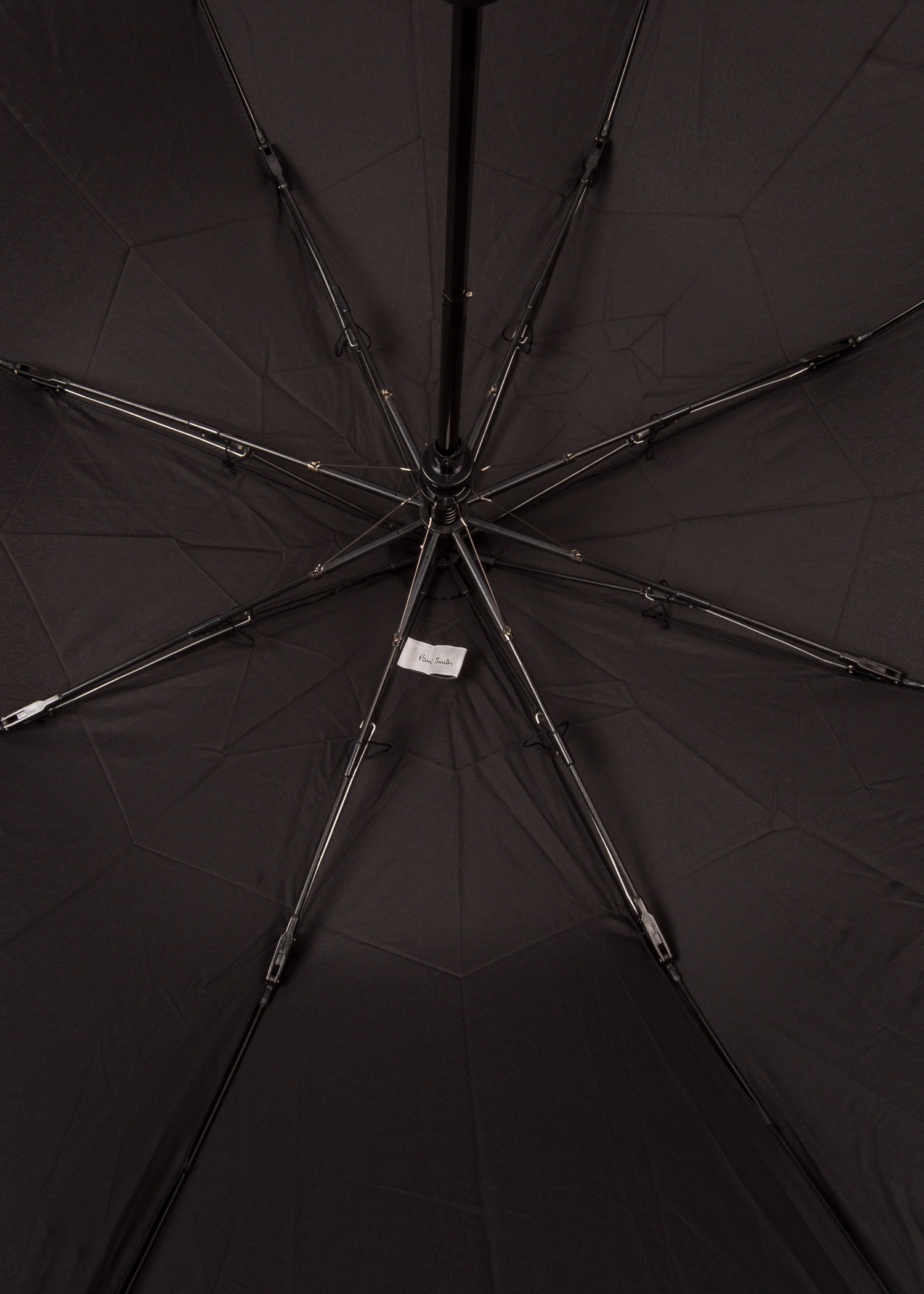 Black 'Signature Stripe' Border Compact Umbrella With Crook Wooden Handle - 5