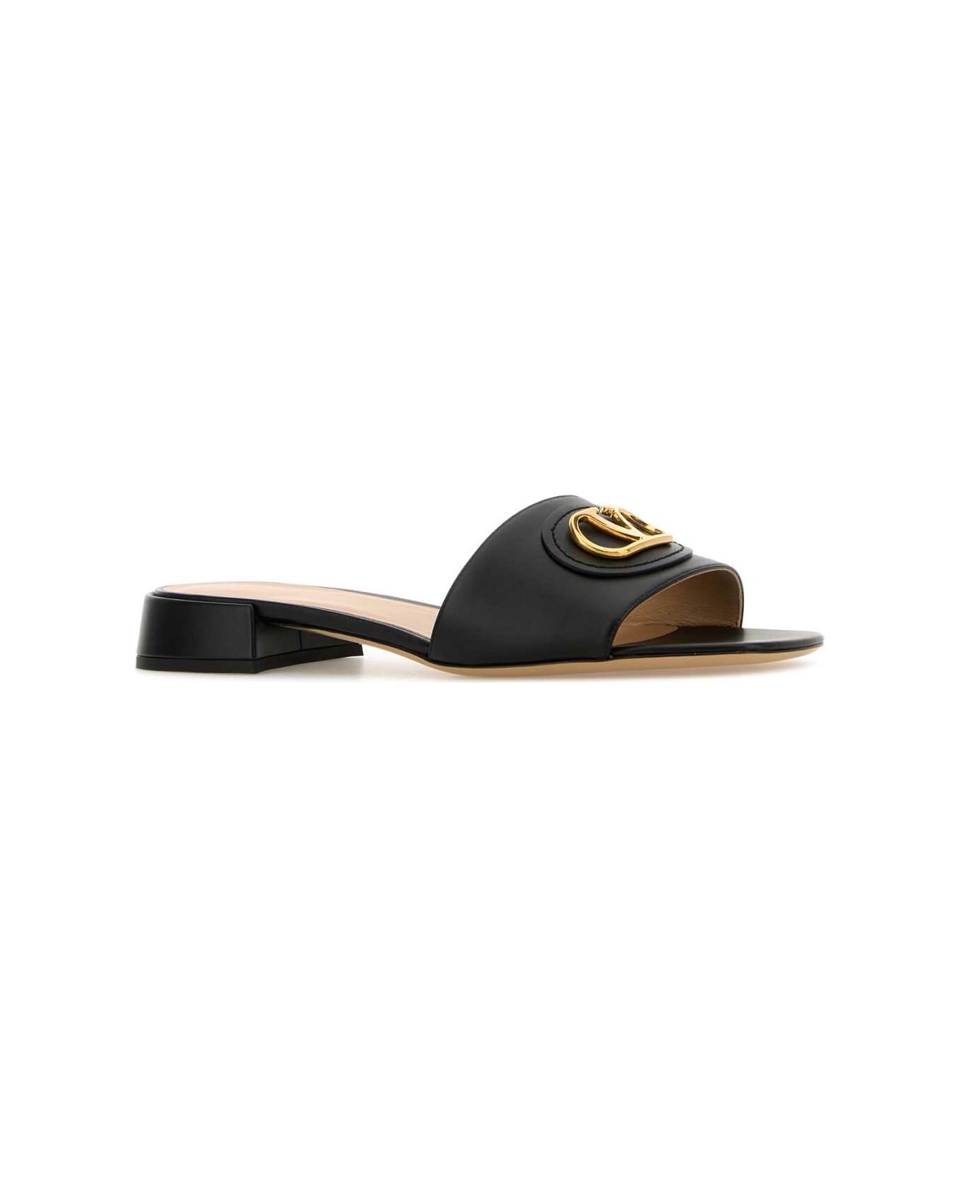 Black Leather Vlogo Signature Slippers - 2