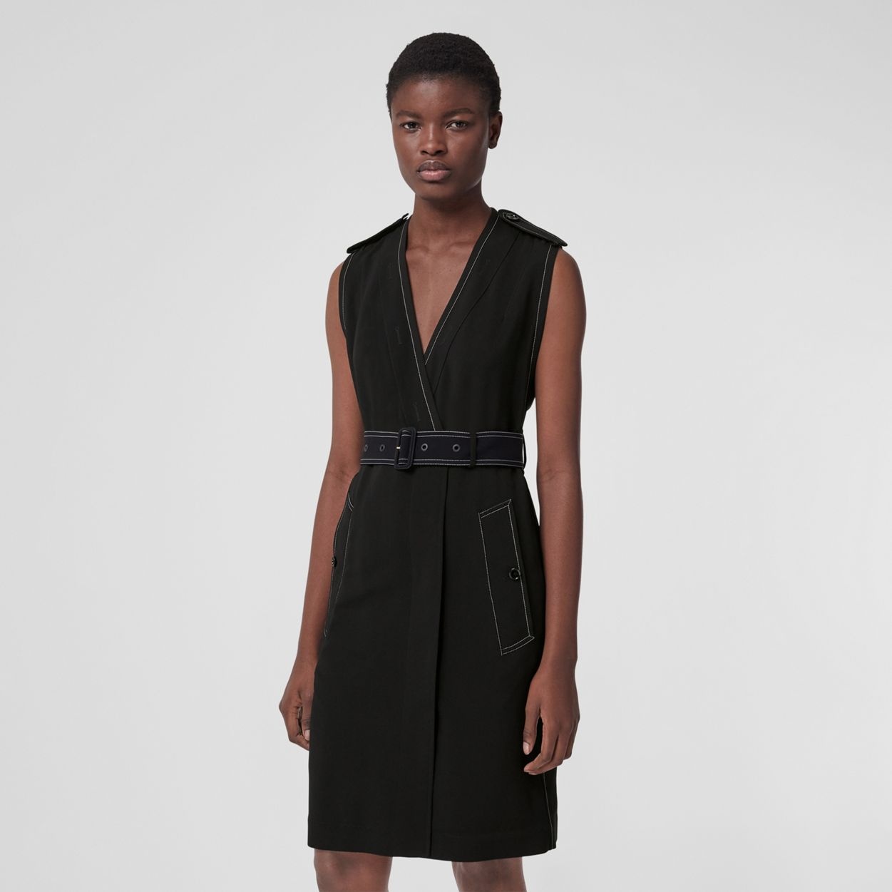 Sleeveless Viscose V-neck Trench Dress - 6