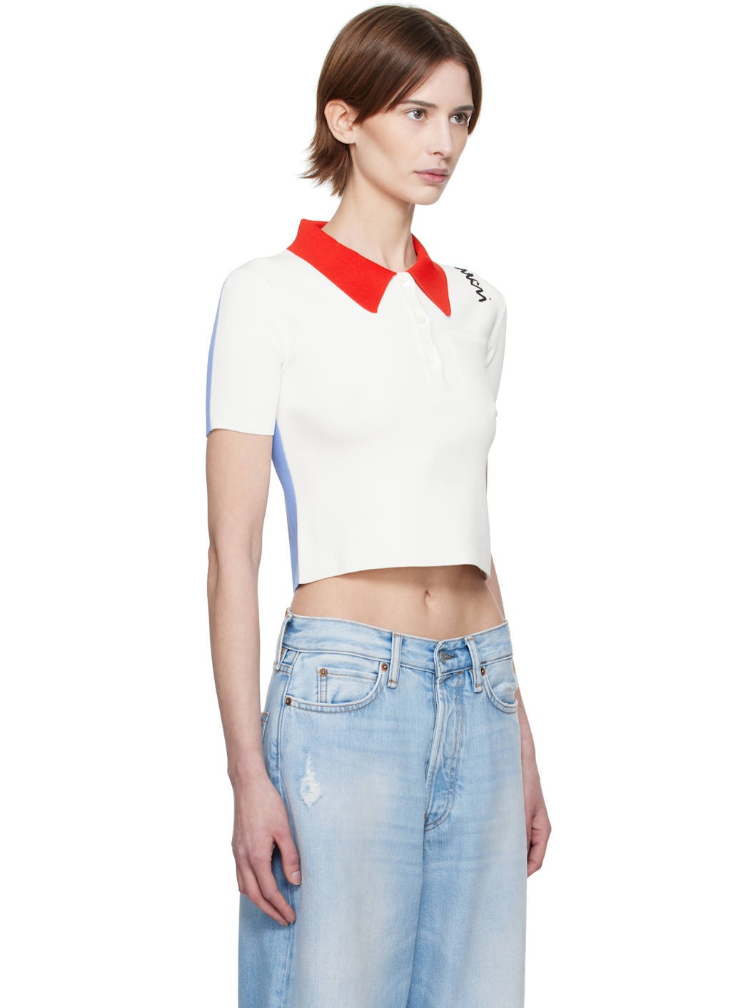 White & Blue Technical Viscose Polo - 2