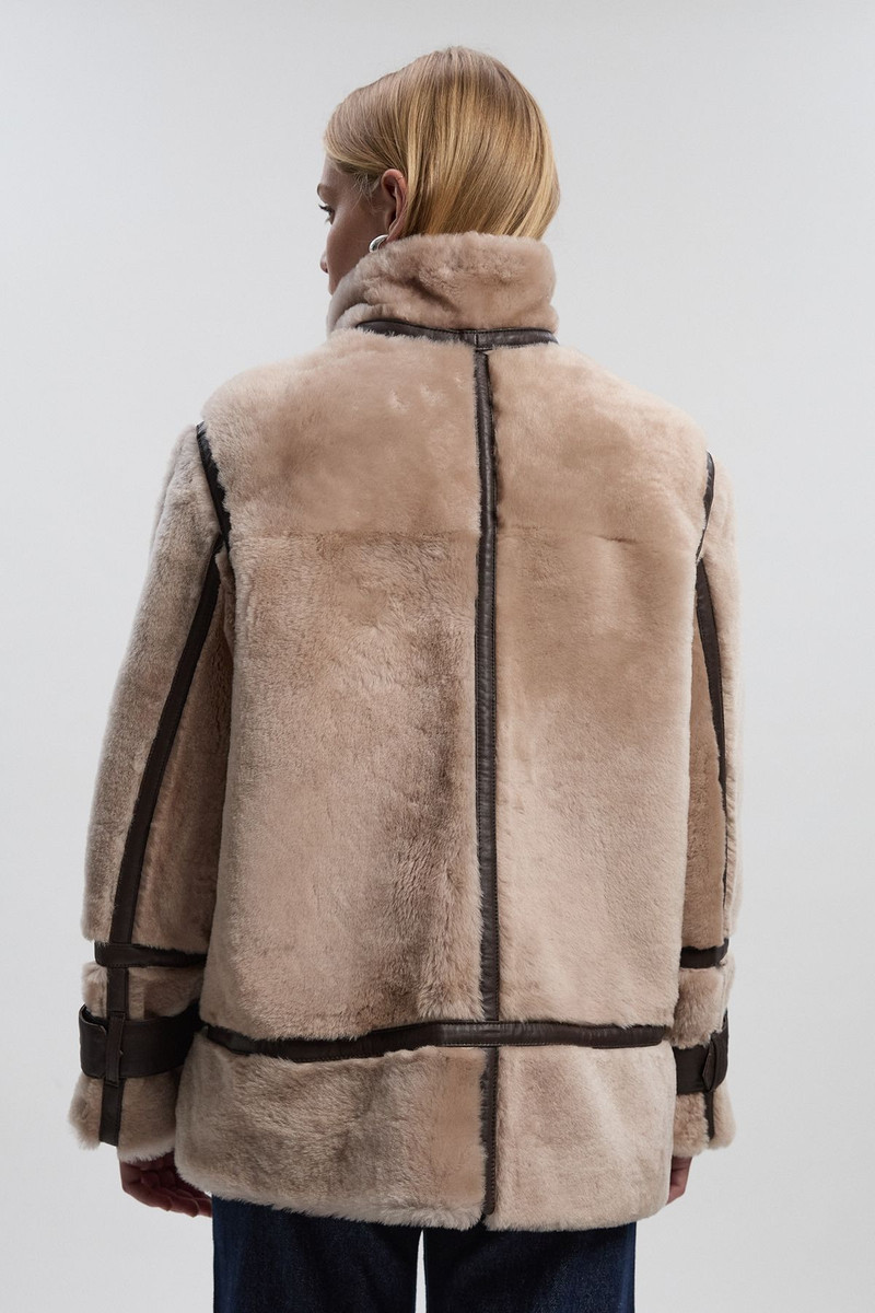 Shearling & Leather Tipped High Neck Coat 5