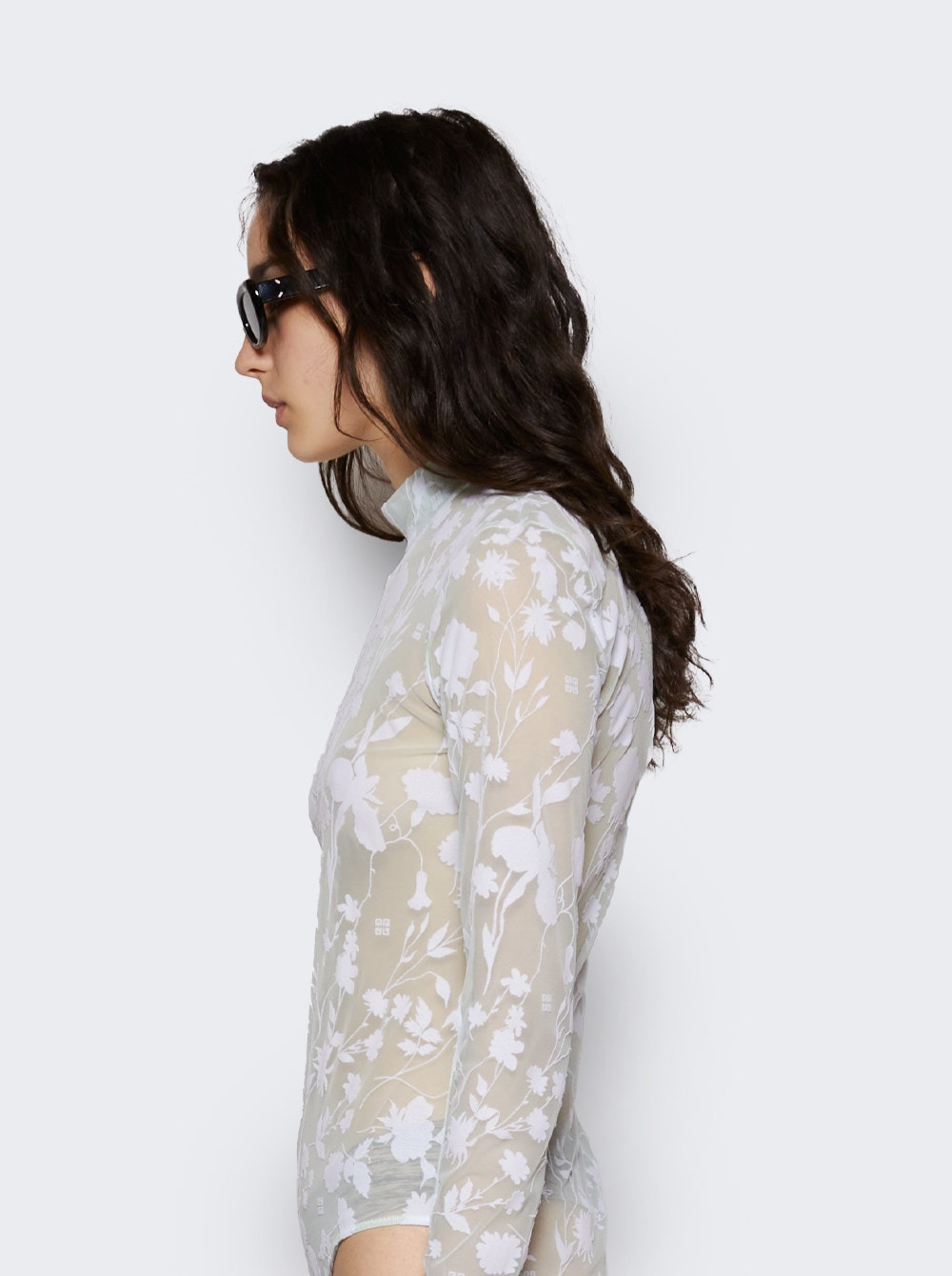 Floral Tulle Bodysuit White - 4