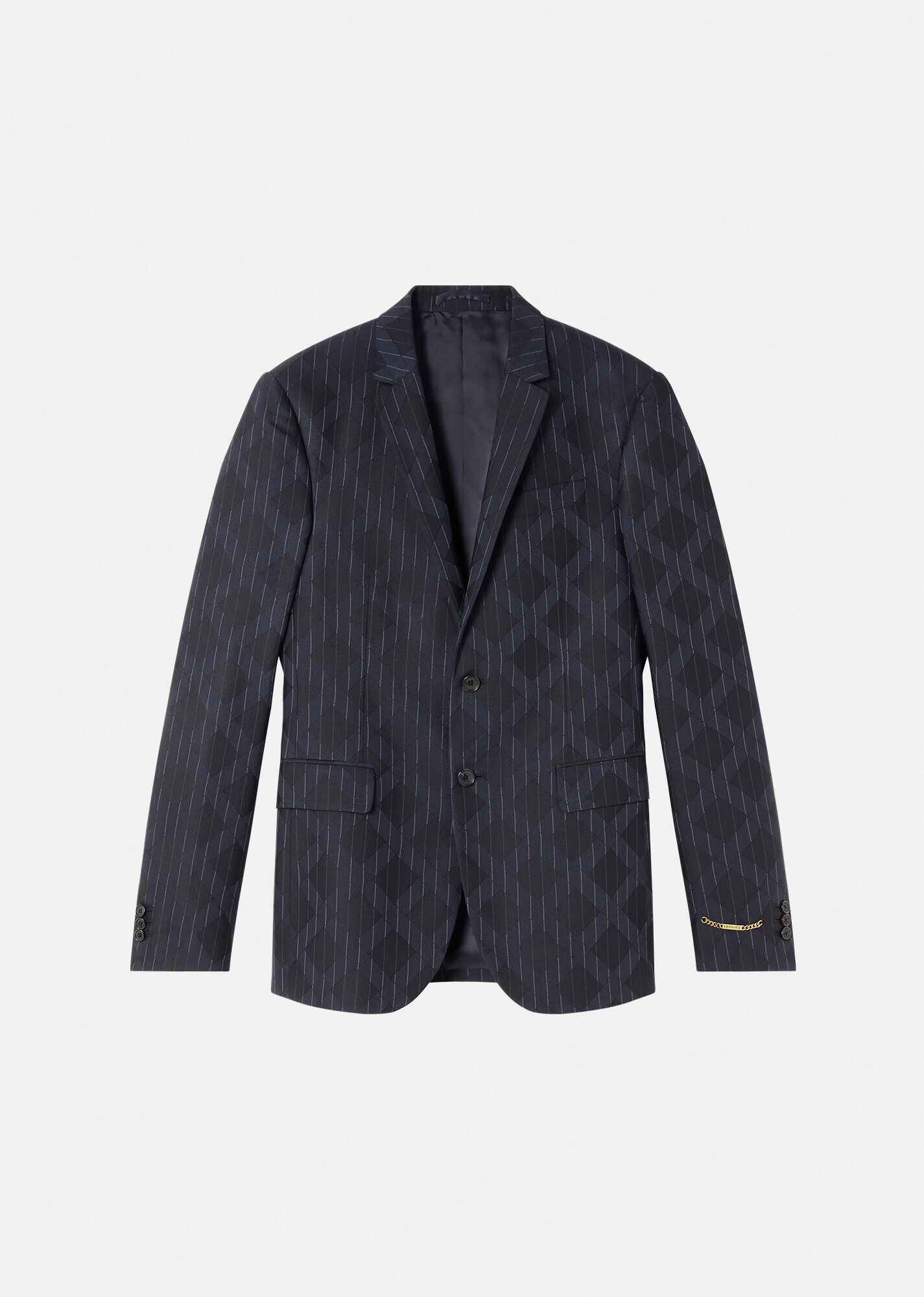 Pinstripe Argyle Wool Jacquard Blazer - 1